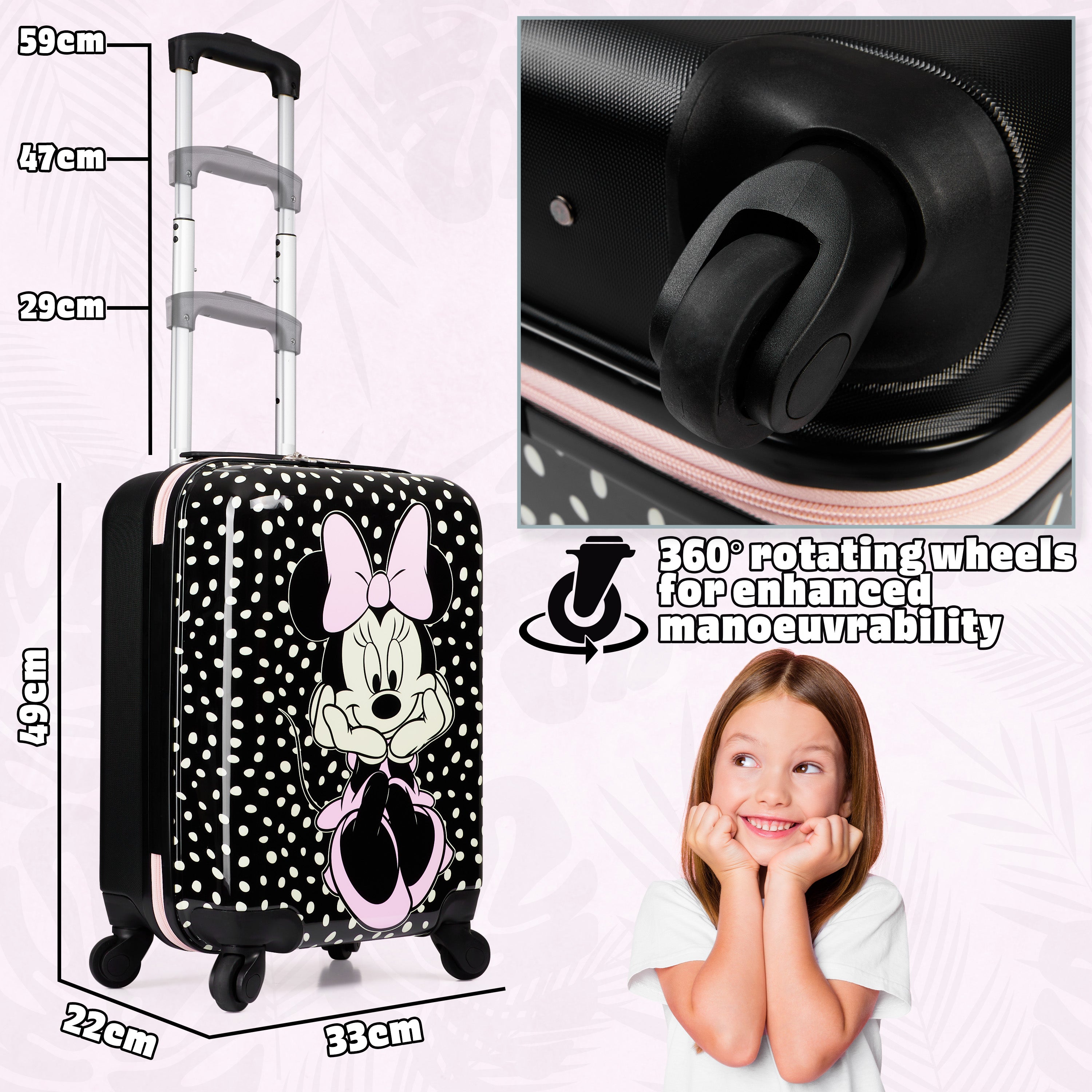 Disney Carry On Suitcase for Kids, Minnie Mouse Cabin Bag with Wheels - Get Trend