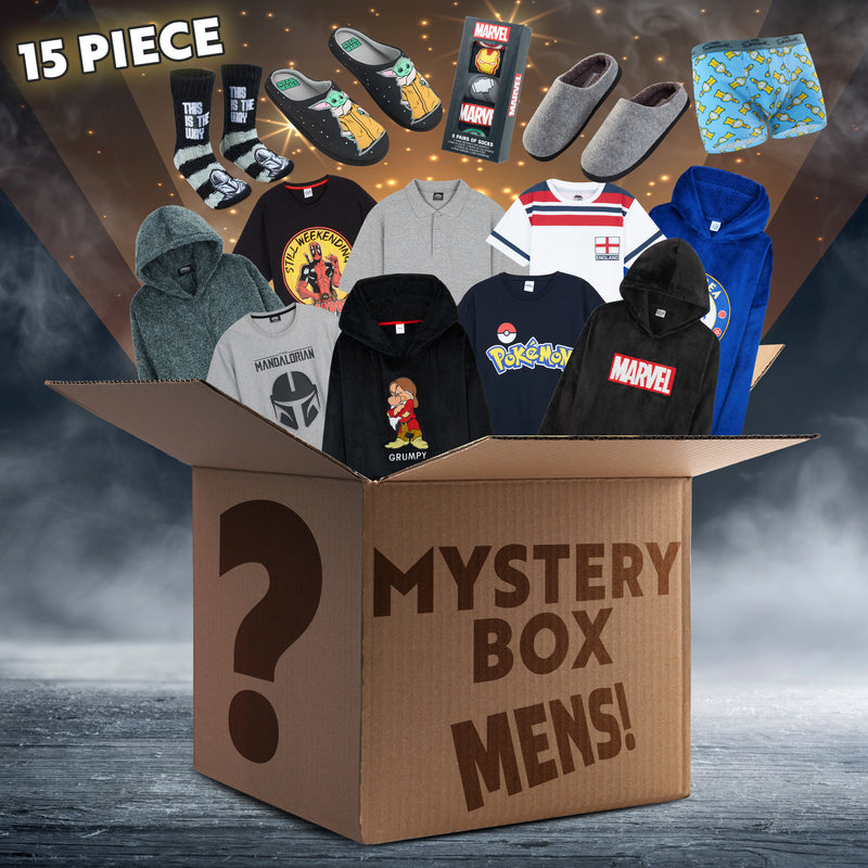 Mystery Clothing Box or Bag for Men - 15 ITEMS - Assorted Branded Items Worth £40+