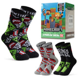 Minecraft Boys Socks 3 Pack- Cotton-Rich Crew Socks Kids
