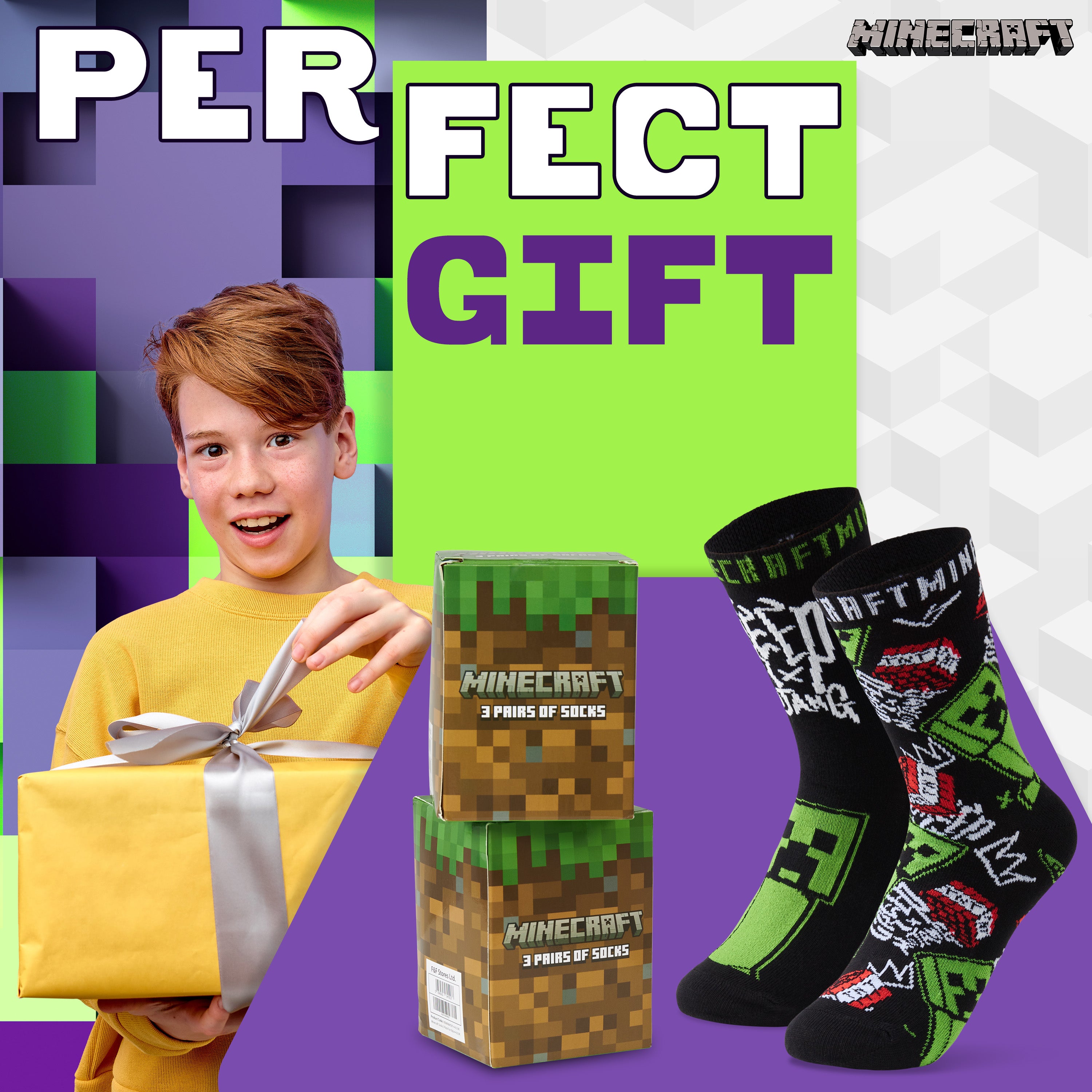 Minecraft Boys Socks 3 Pack, Multicolored Socks for Boys - Get Trend