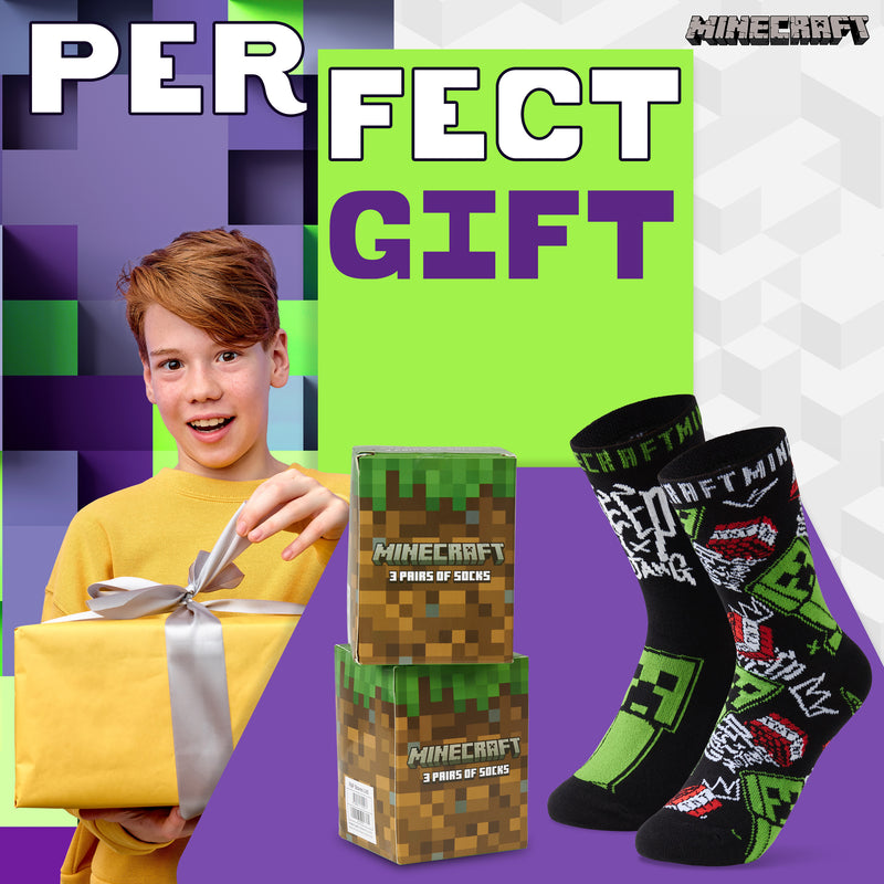 Minecraft Boys Socks 3 Pack, Multicolored Socks for Boys
