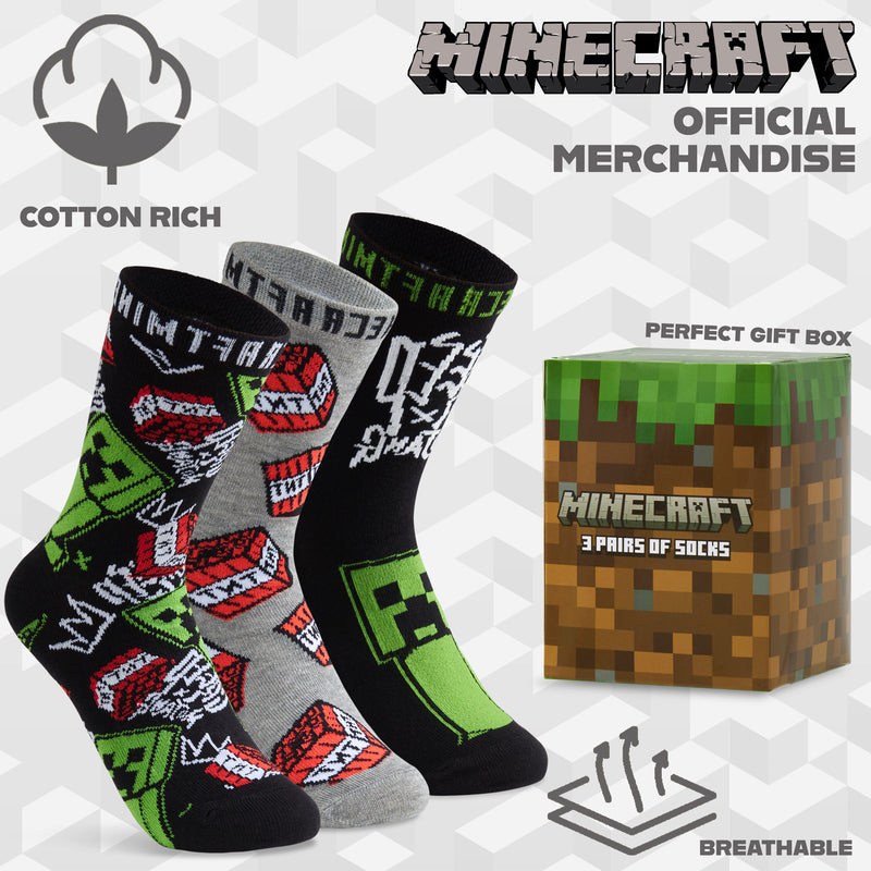 Minecraft Boys Socks 3 Pack, Multicolored Socks for Boys