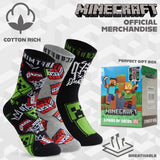 Minecraft Boys Socks 3 Pack- Cotton-Rich Crew Socks Kids