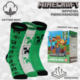Minecraft Boys Socks 3 Pack  - Cotton-Rich Crew Socks  Kids