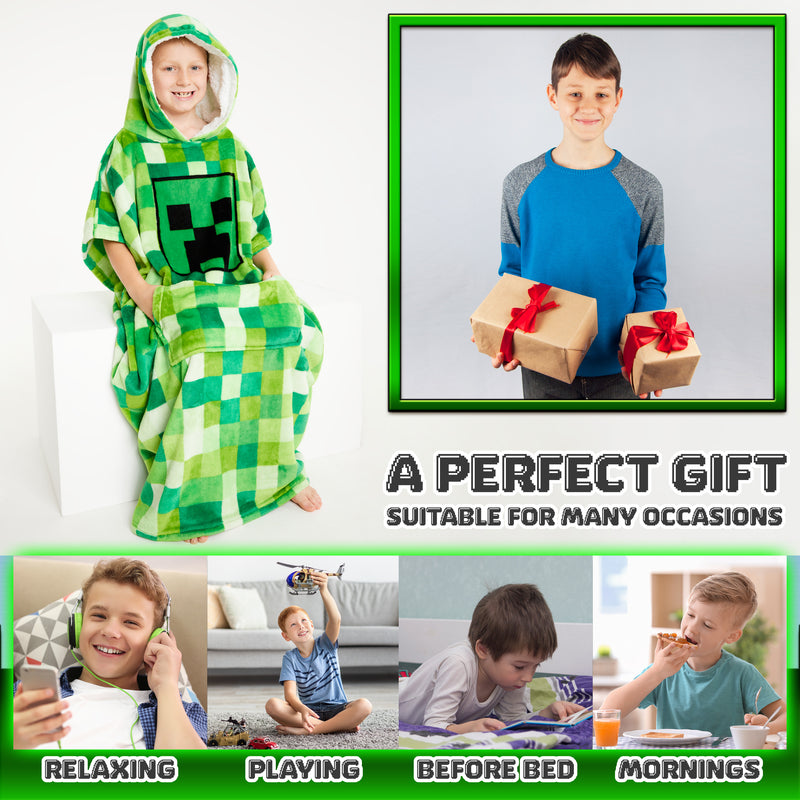 Minecraft Fleece Hoodie Blanket for Kids - Green