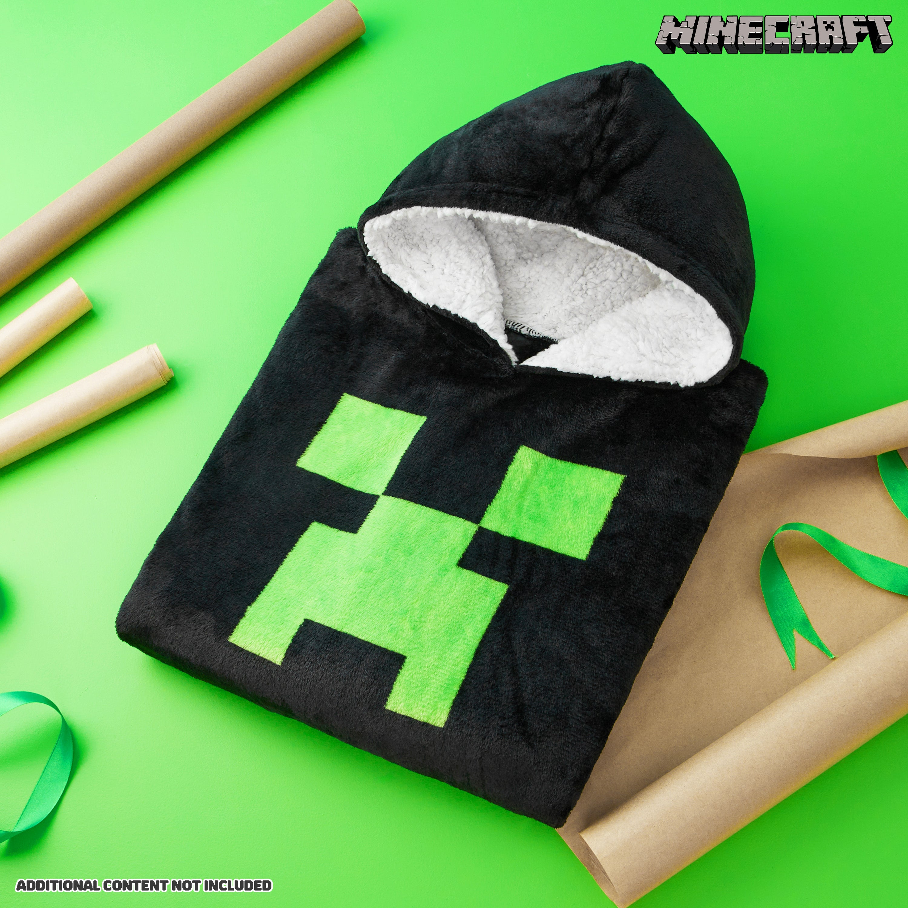 Minecraft Fleece Hoodie Blanket for Kids - Black/Green - Get Trend