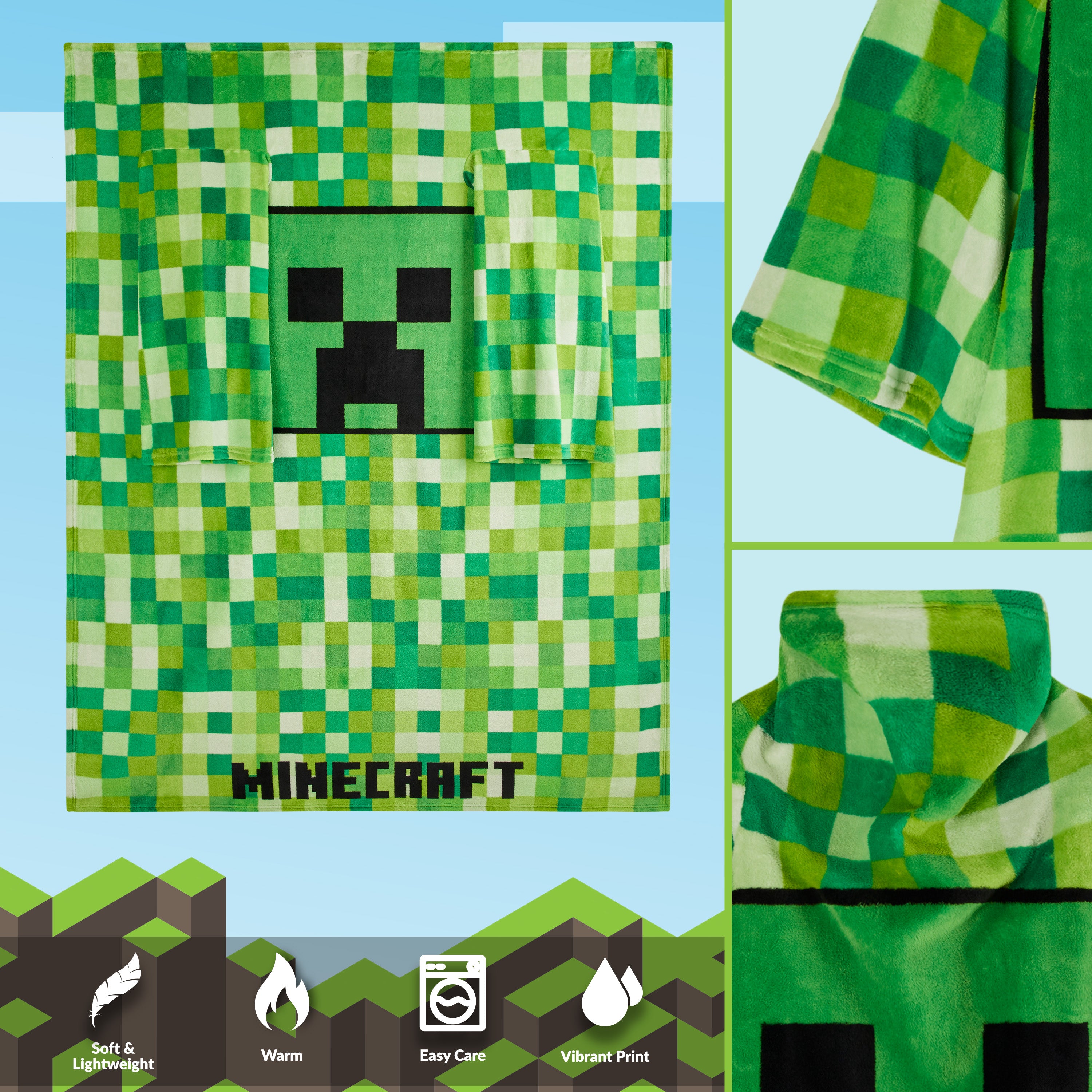 Minecraft Wearable Blanket for Kids and Teenagers - Green - Get Trend