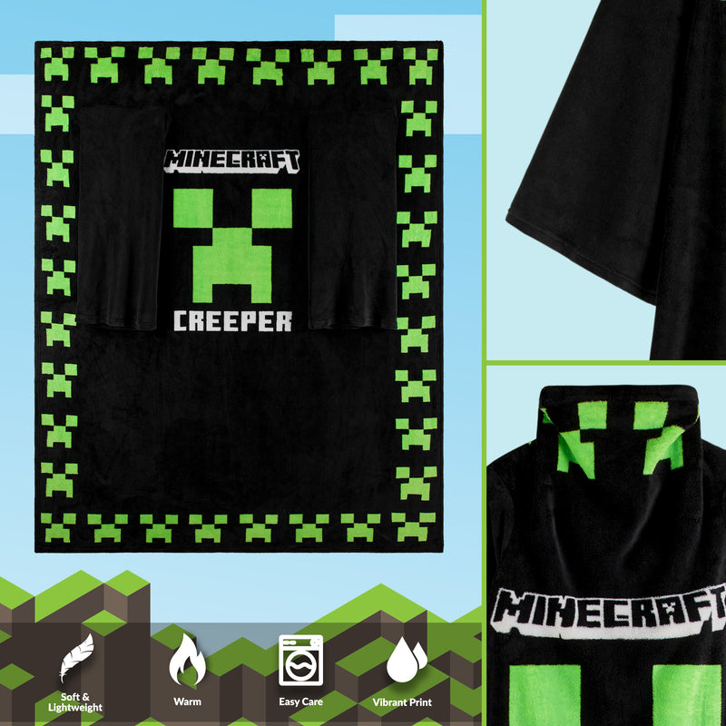 Minecraft Wearable Blanket for Kids and Teenagers - Black - Get Trend