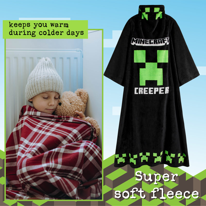 Minecraft Wearable Blanket for Kids and Teenagers - Black - Get Trend