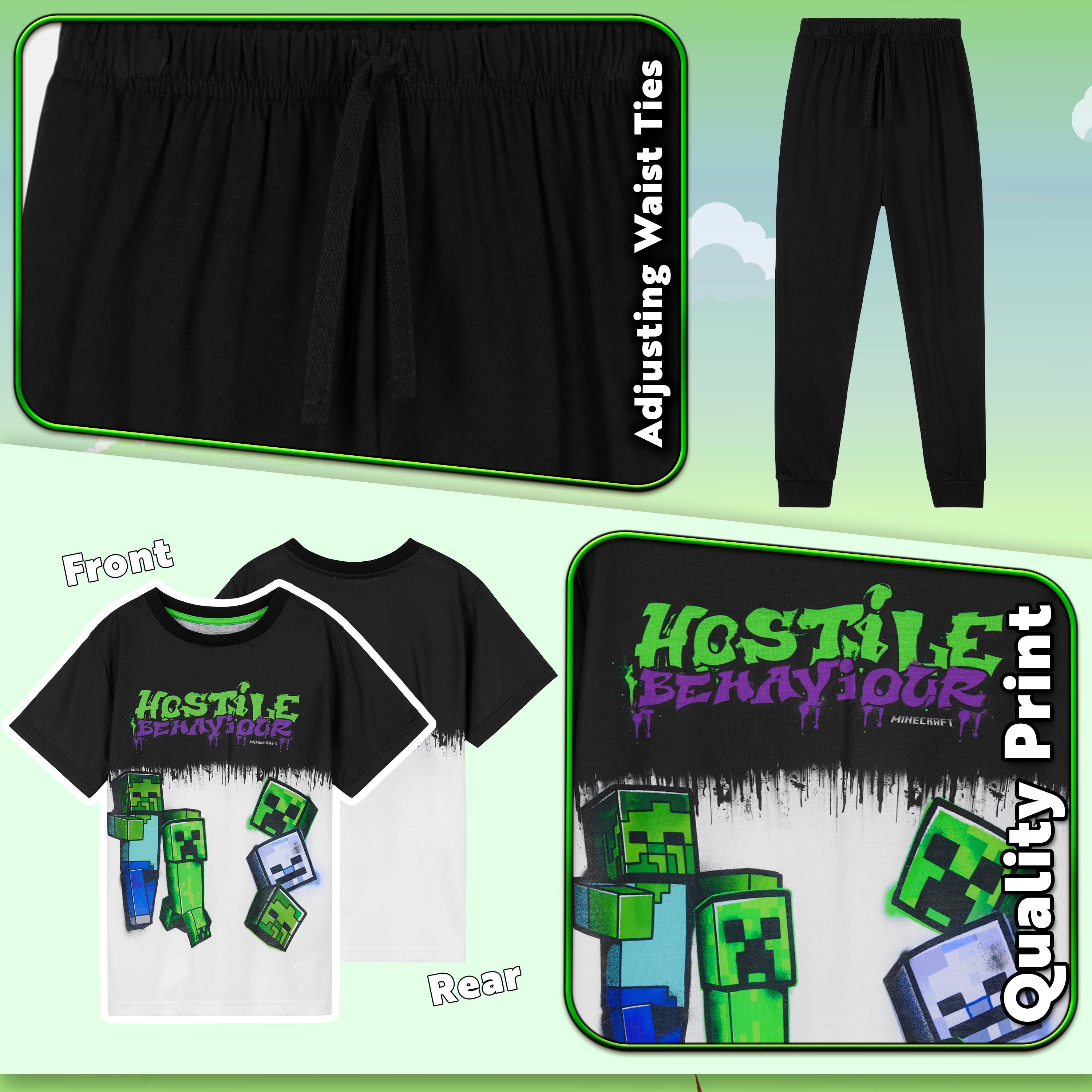 Minecraft Boys Pyjamas Set, Minecraft T-Shirt and Bottoms Pyjamas Set - Get Trend