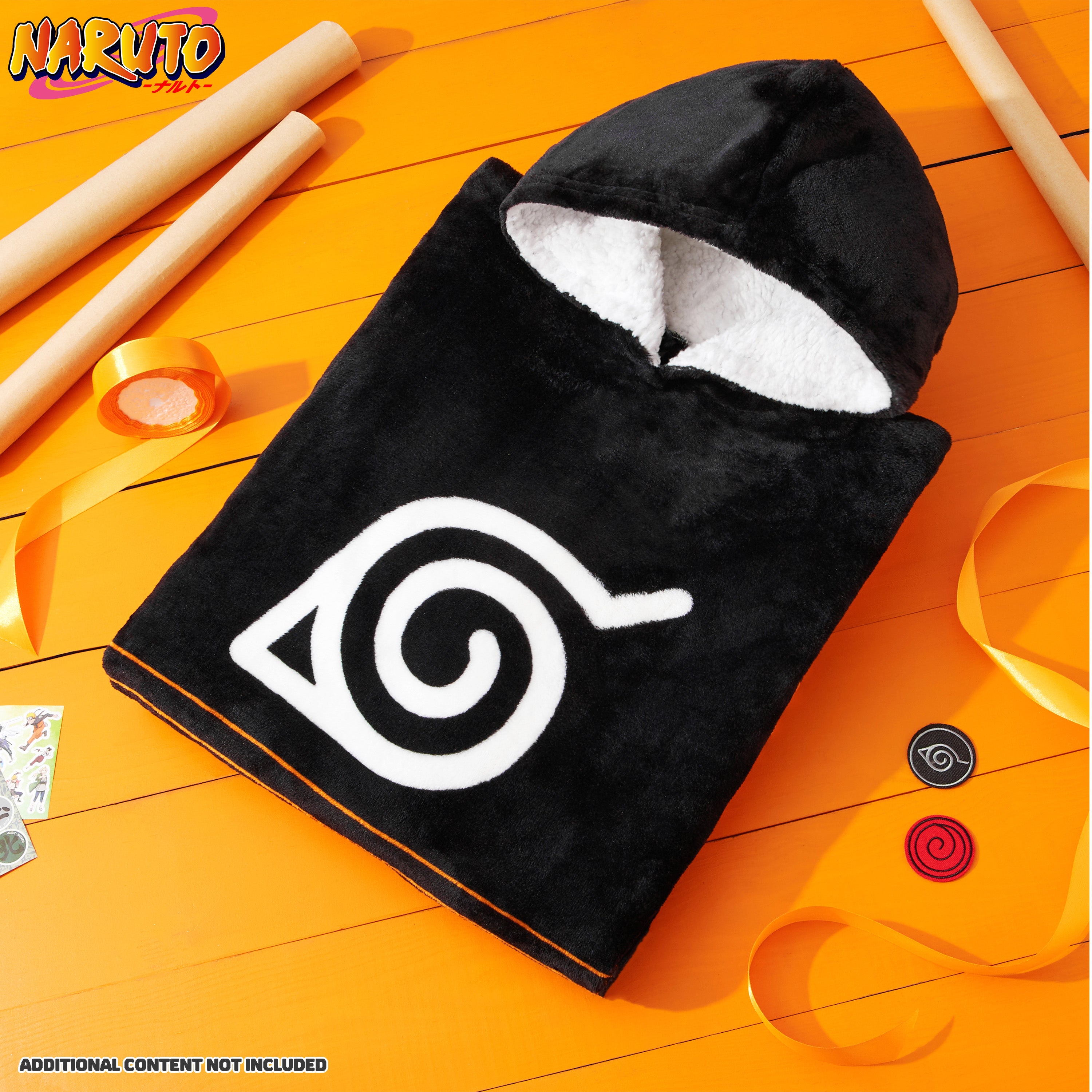 Naruto Fleece Hoodie Blanket for Boys and Teenagers - Black/Orange - Get Trend