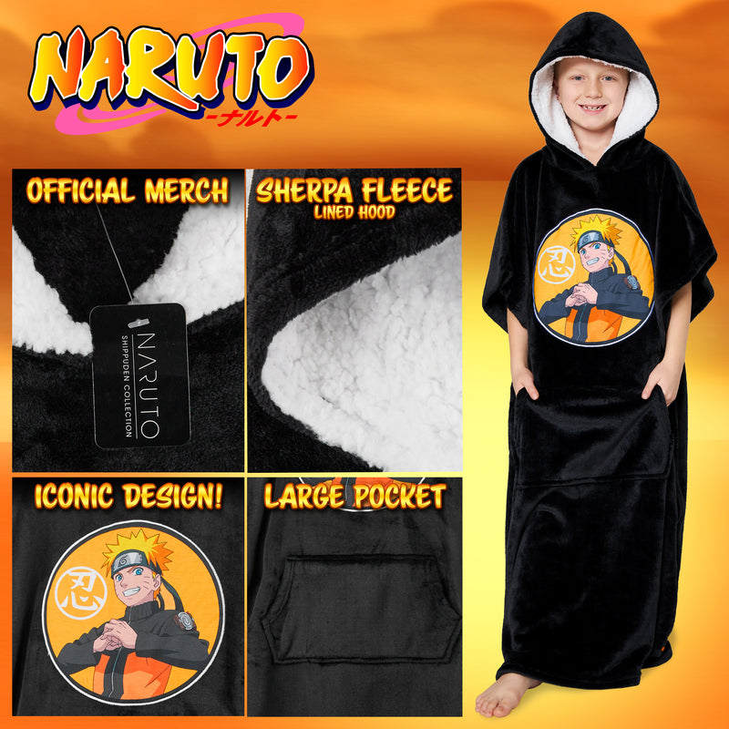 Naruto Fleece Hoodie Blanket for Boys and Teenagers - Black - Get Trend