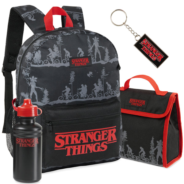 Stranger Things 4 Piece School Backpack Set with Lunch Bag Water Bottle Keyring