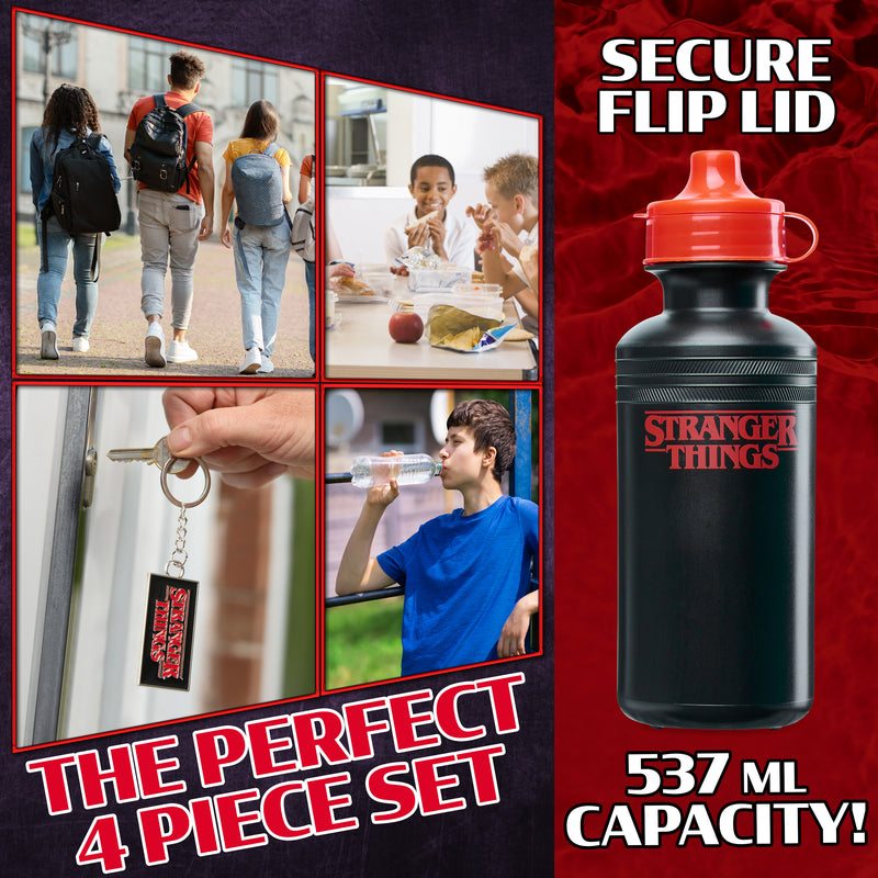 Stranger Things 4 Piece School Backpack Set with Lunch Bag Water Bottle Keyring