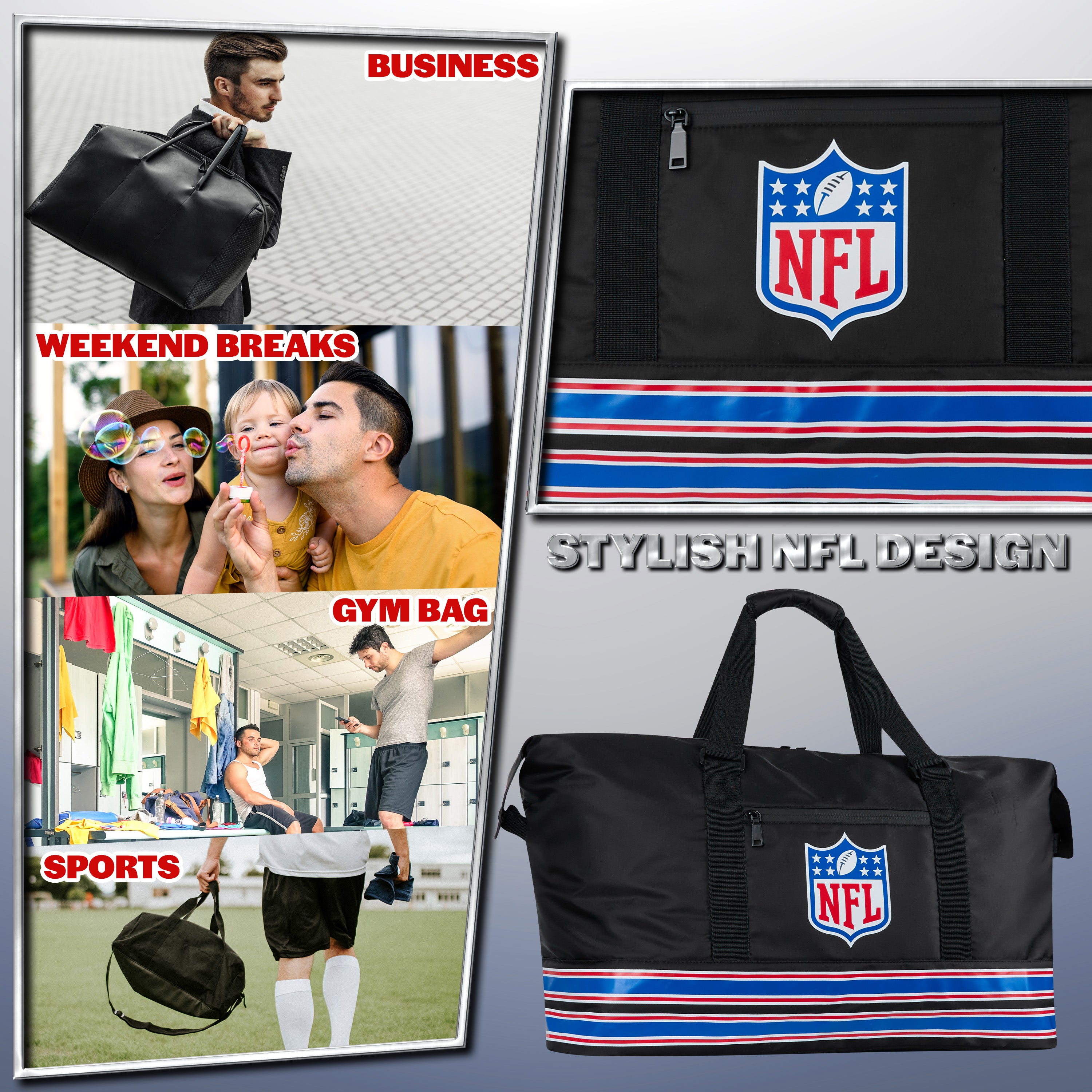 NFL Sports Duffels for Men and Teenagers - Zipped Duffel Bag - Get Trend