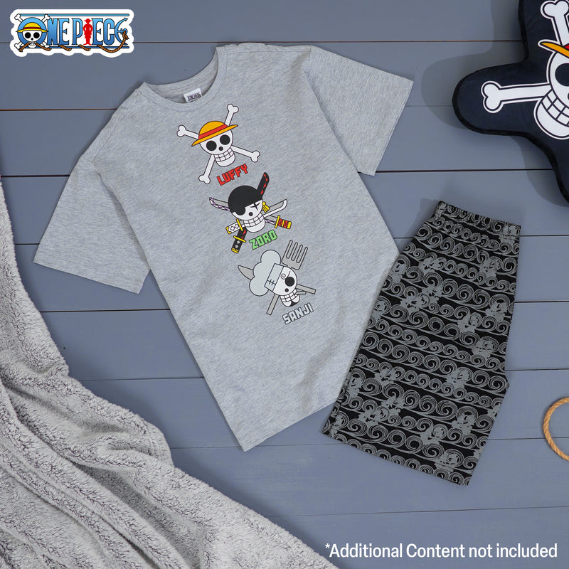 One Piece Boys Short Pyjamas Set, Breathable Lounge Wear - Grey/Black - Get Trend