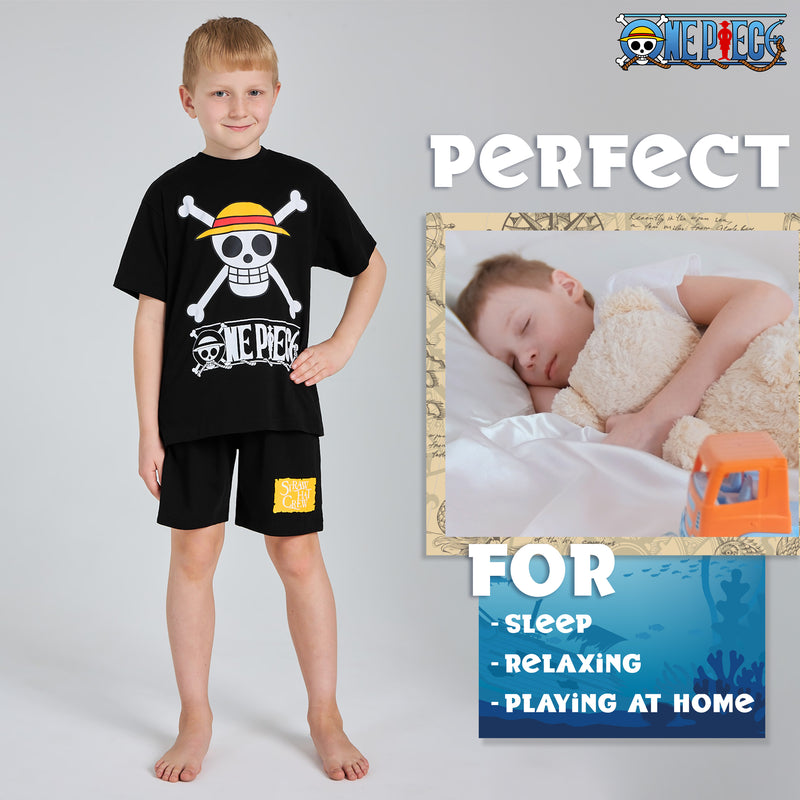 One Piece Boys Short Pyjamas Set, Breathable Lounge Wear - Black - Get Trend