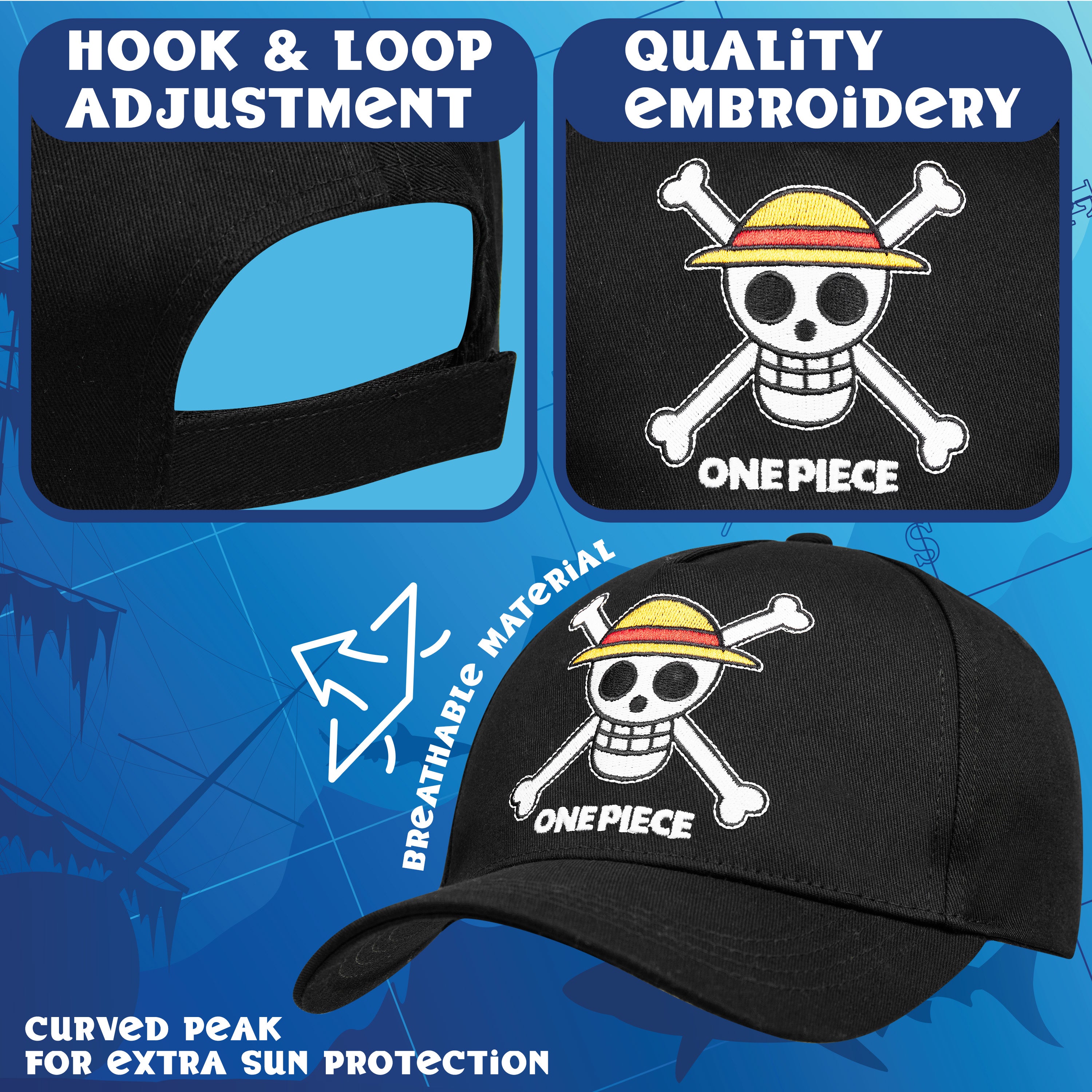 One Piece Cap for Kids Teenagers Peaked Baseball Cap Lightweight Sun Hat Casual Sports Running Hat Adjustable Strap Holiday Essentials Anime Gifts Black - Get Trend