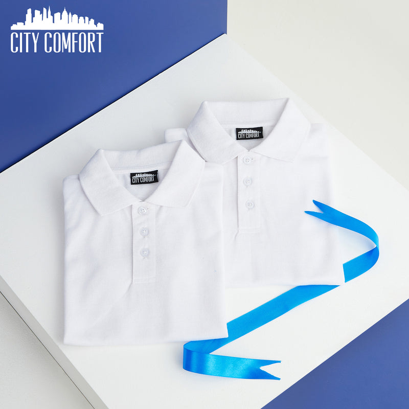 CityComfort White Polo Shirt Boys and Girls, Plain Short Sleeve T Shirt - 2 Pack