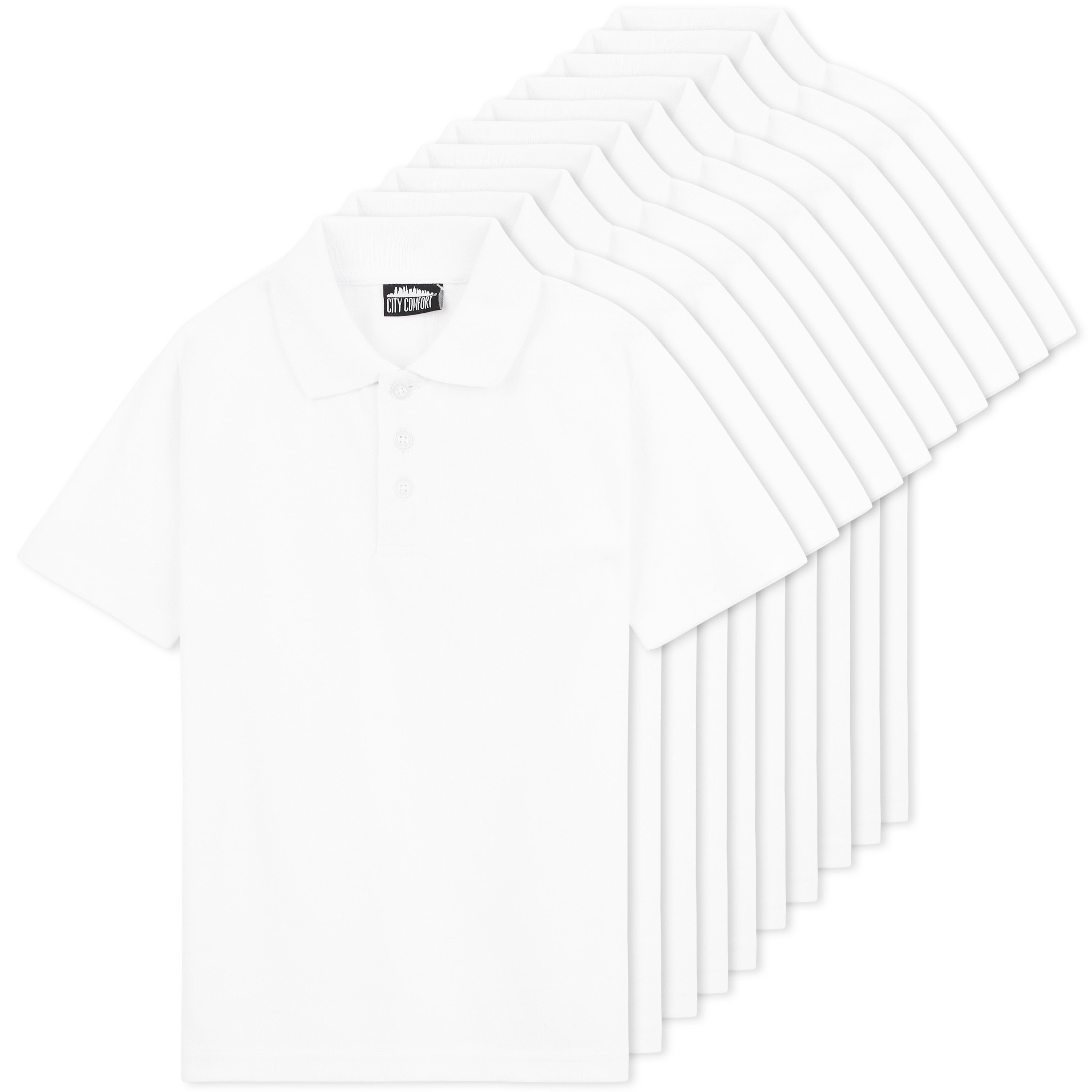 CityComfort White Polo Shirt Boys and Girls, Plain Short Sleeve T Shirt - 10 Pack - Get Trend