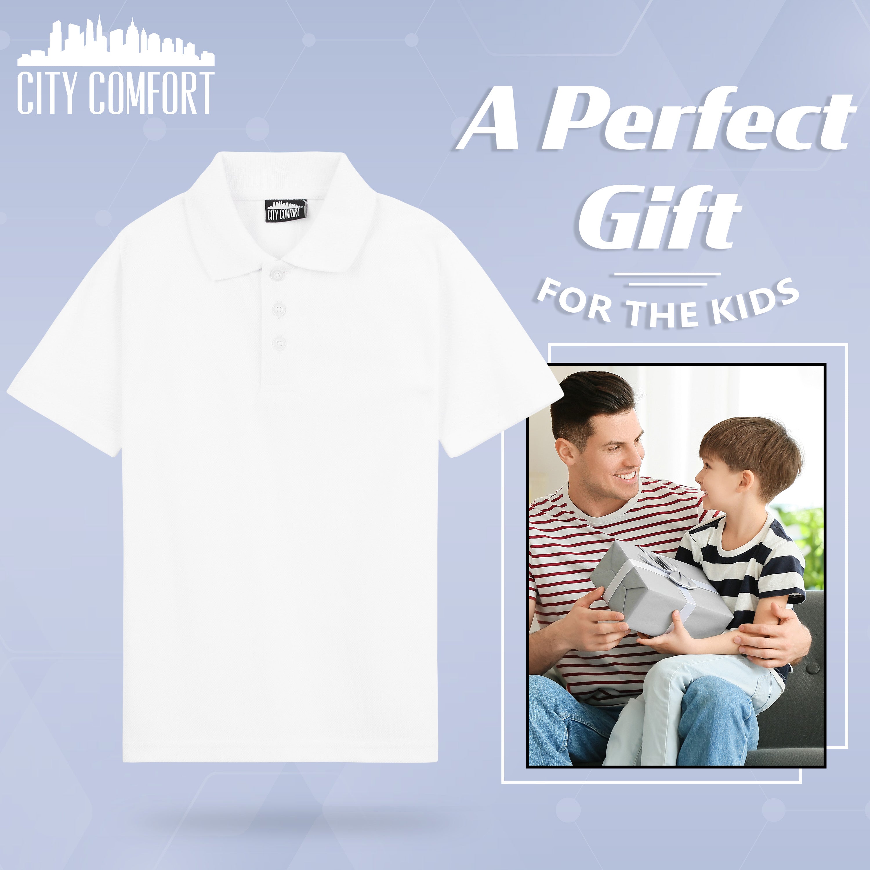 CityComfort White Polo Shirt Boys and Girls, Plain Short Sleeve T Shirt - Get Trend