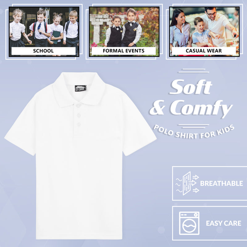 CityComfort White Polo Shirt Boys and Girls, Plain Short Sleeve T Shirt - Get Trend