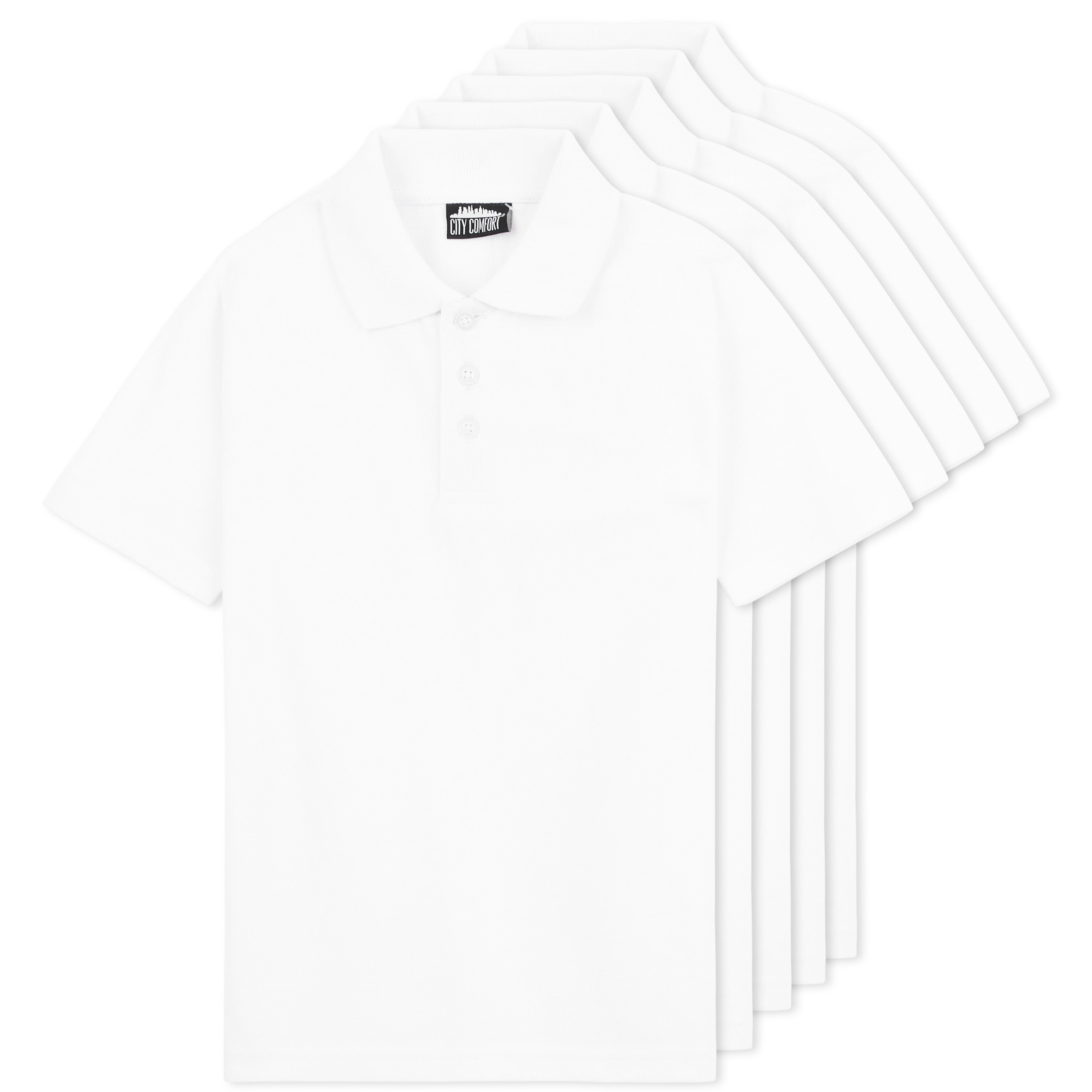 CityComfort White Polo Shirt Boys and Girls, Plain Short Sleeve T Shirt - 5 Pack - Get Trend