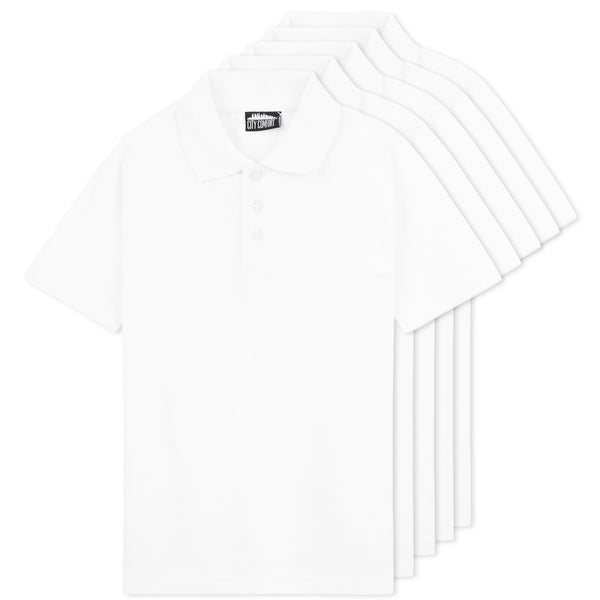 CityComfort White Polo Shirt Boys and Girls, Plain Short Sleeve T Shirt - 5 Pack