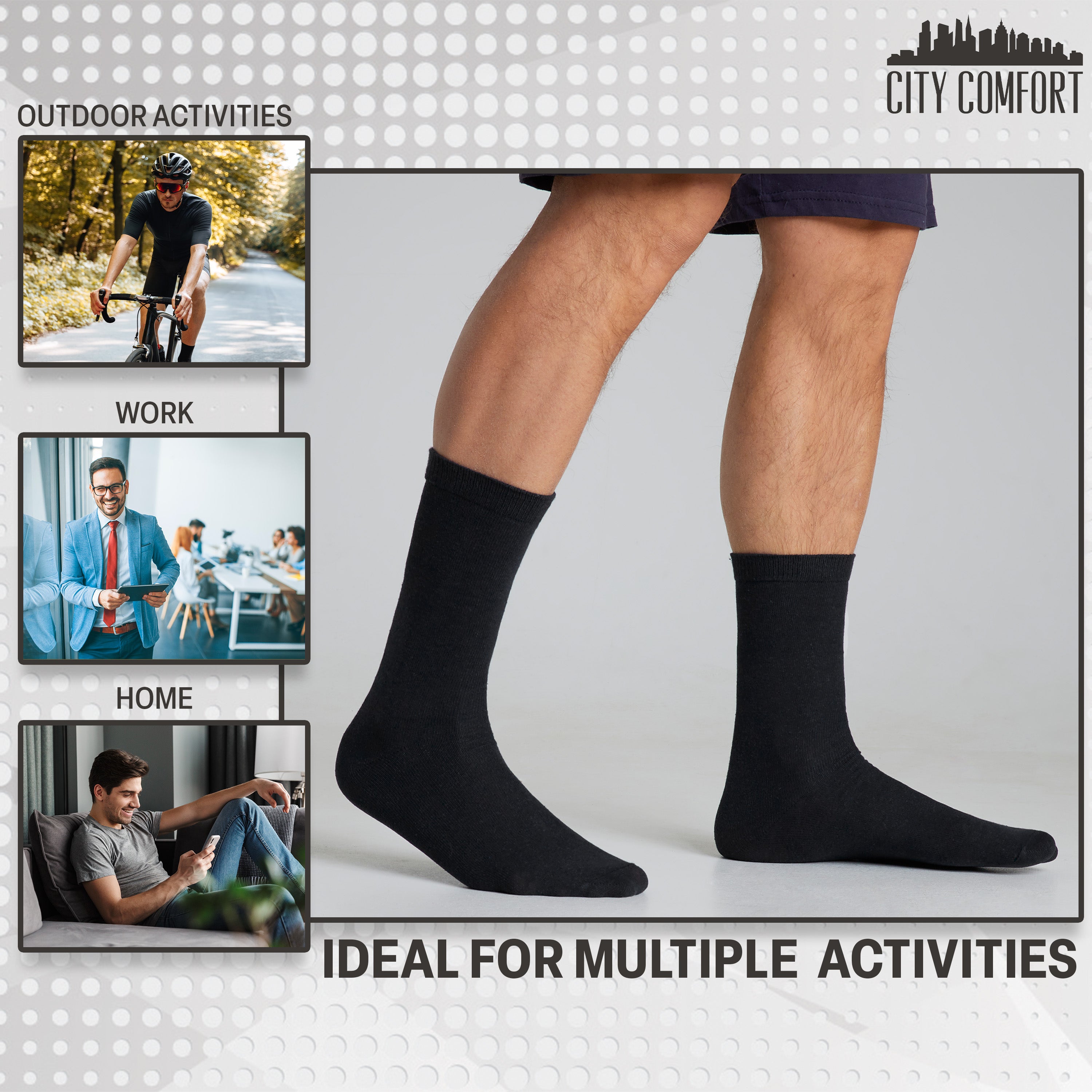 CityComfort Calf Socks for Men and Teenagers - Pack of 12 - Get Trend