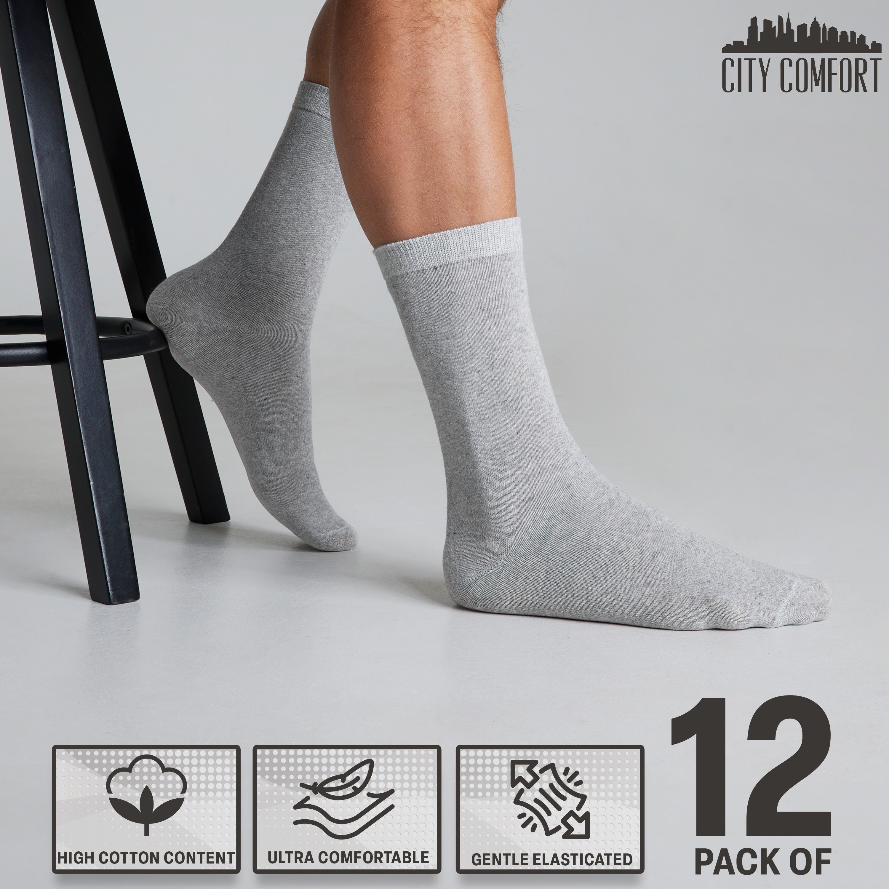 CityComfort Calf Socks for Men and Teenagers - Pack of 12 - Get Trend