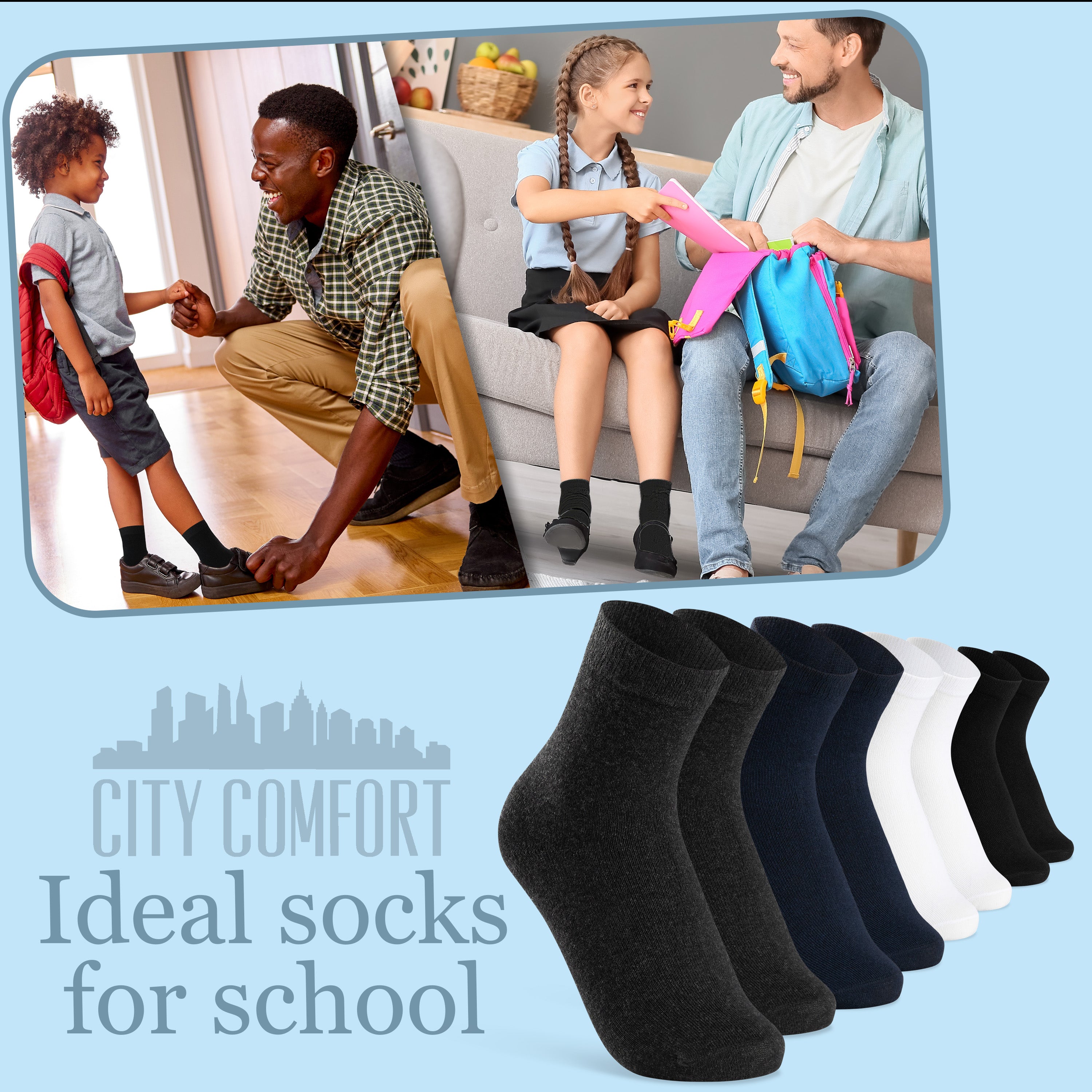 CityComfort Boys Calf Socks - Pack of 12 - Get Trend