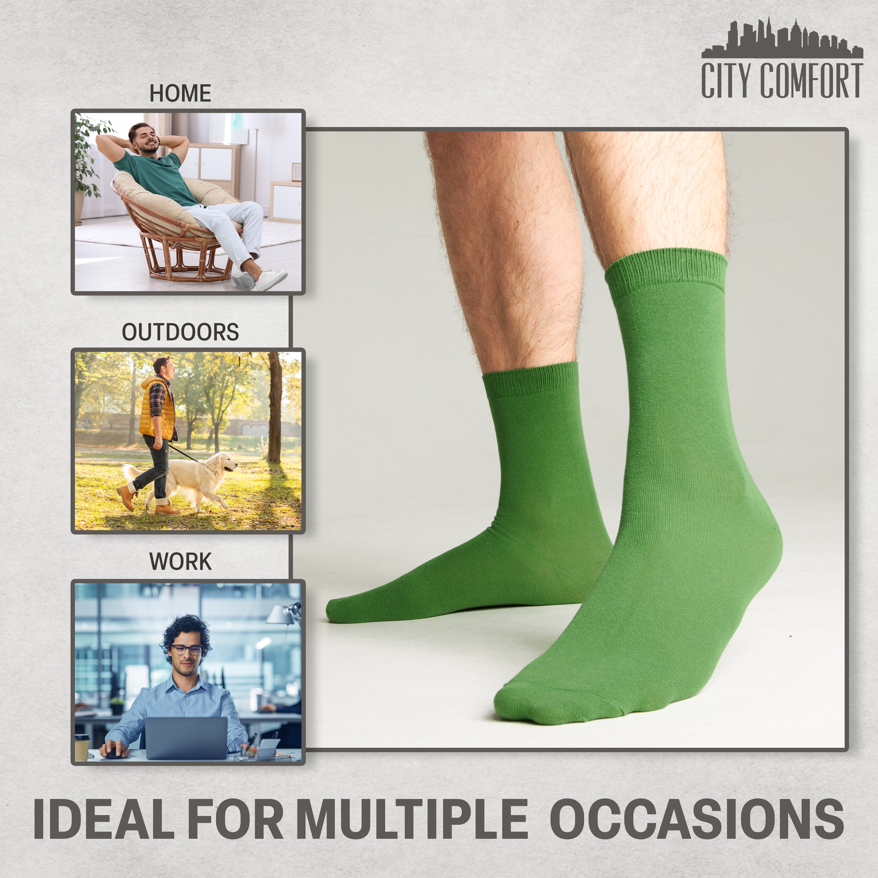 CityComfort Mens Calf Socks, Breathable Crew Socks Multipack - Pack of 6 - Get Trend