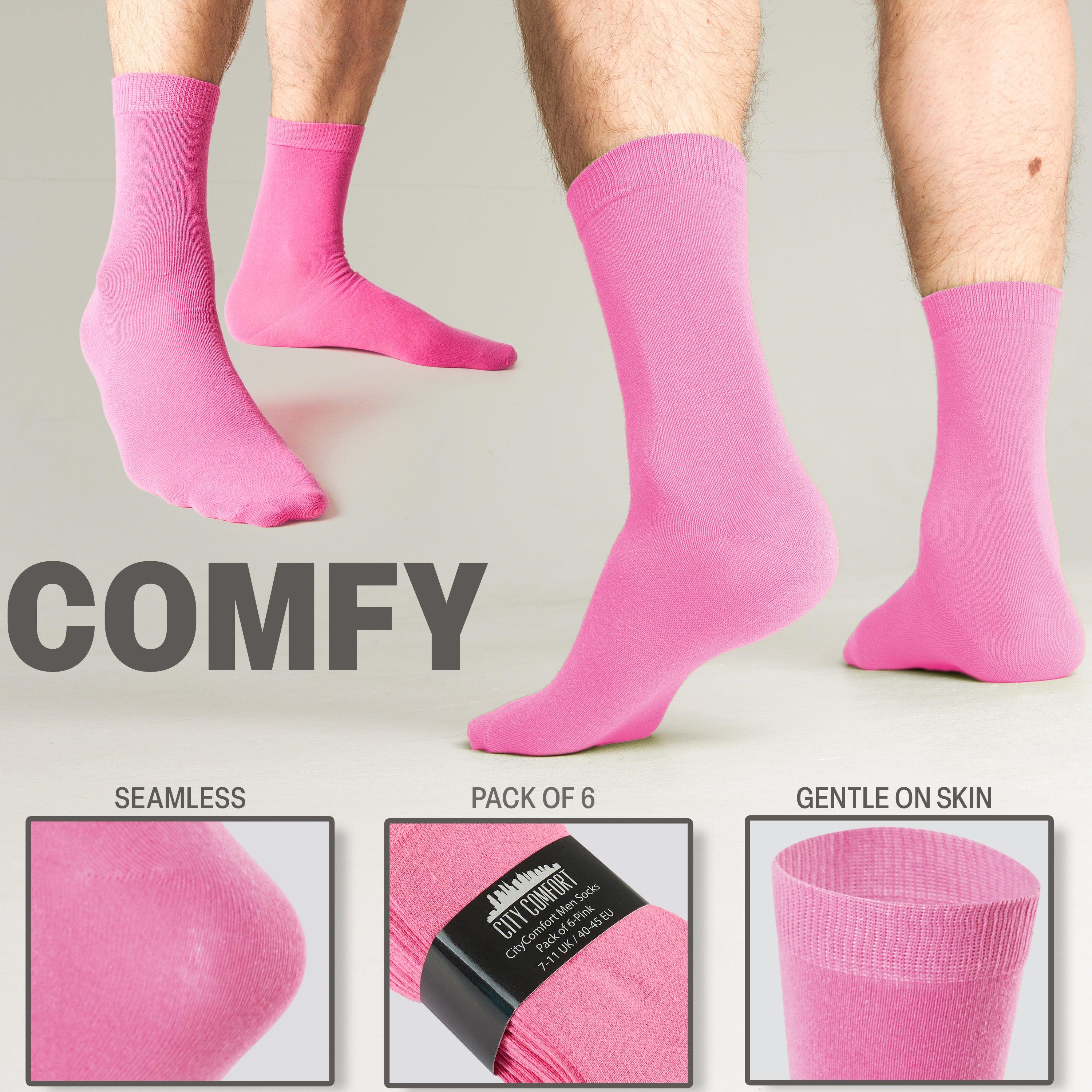 CityComfort Mens Calf Socks, Breathable Crew Socks Multipack - Pack of 6 - Get Trend