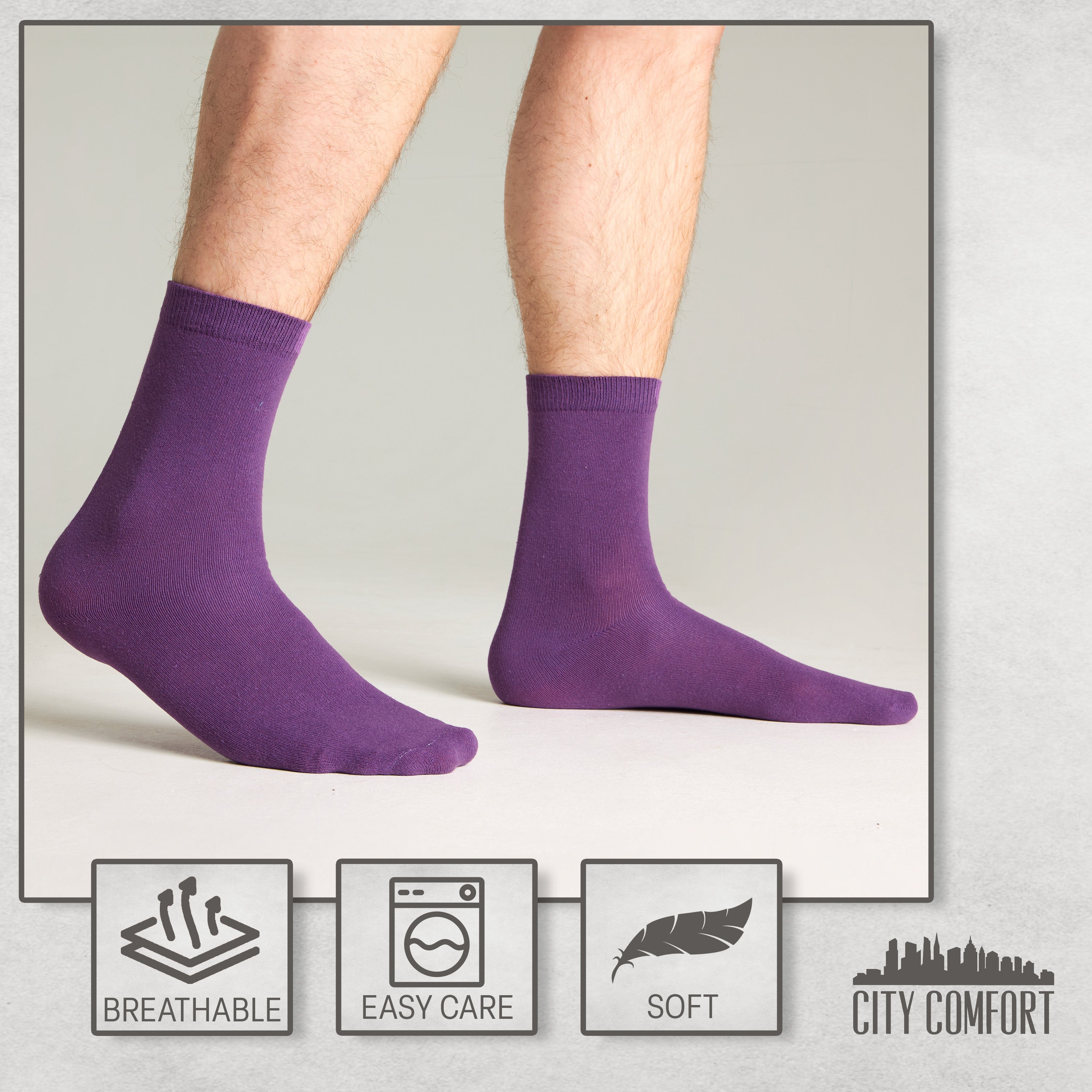 CityComfort Mens Calf Socks, Breathable Crew Socks Multipack - Pack of 6 - Get Trend