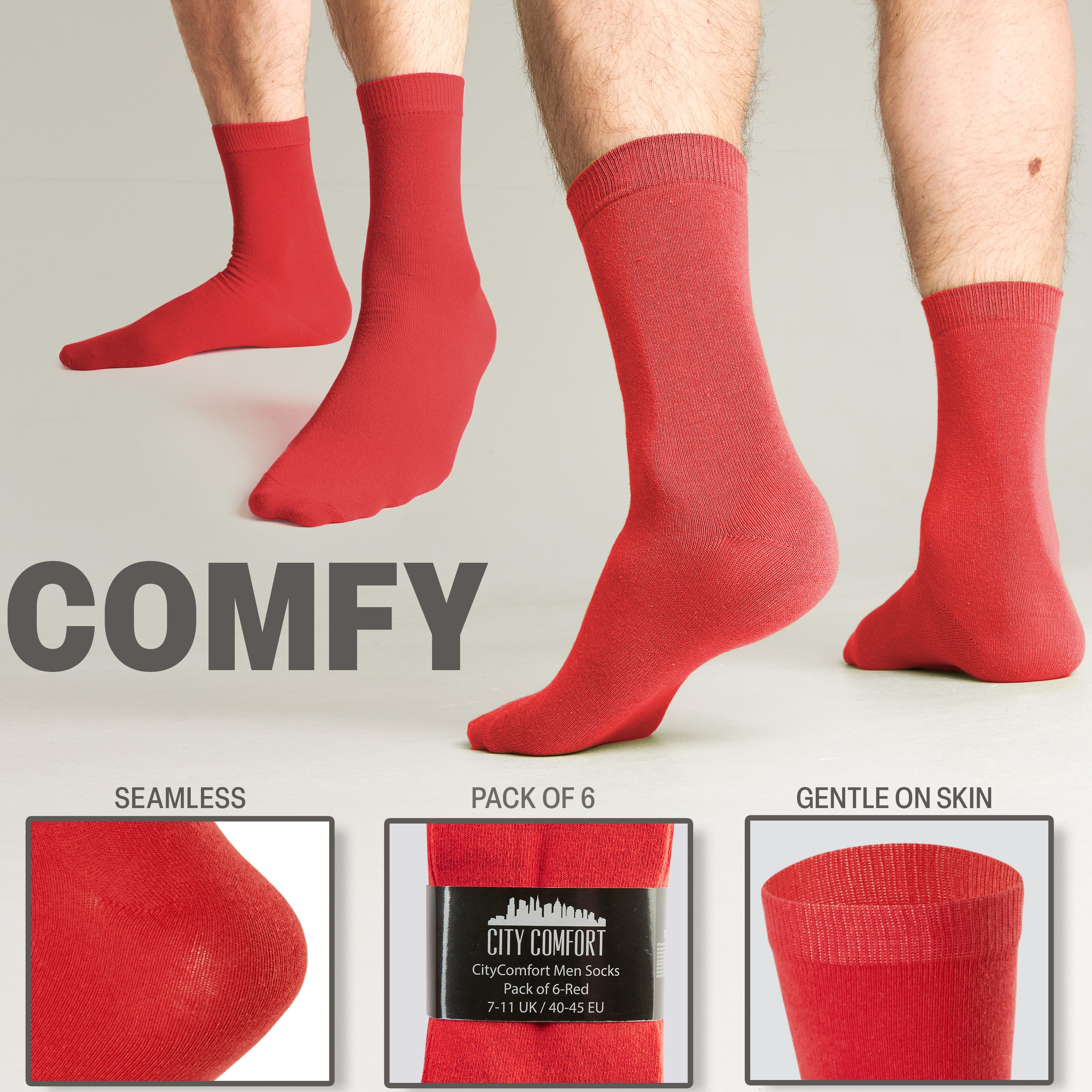 CityComfort Mens Calf Socks, Breathable Crew Socks Multipack - Pack of 6 - Get Trend