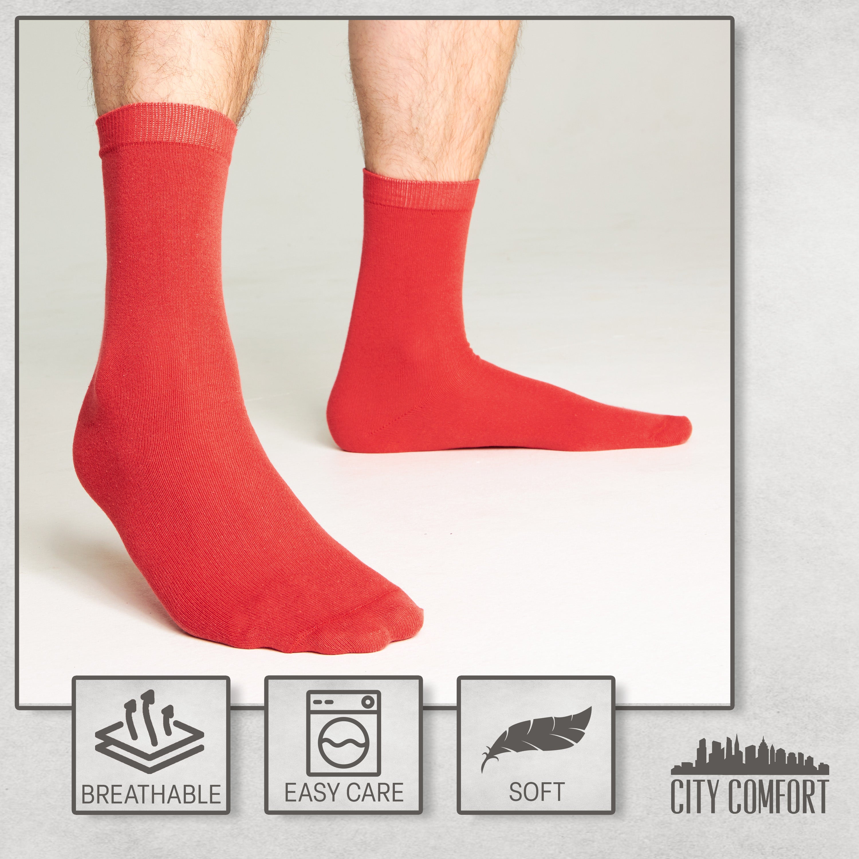 CityComfort Mens Calf Socks, Breathable Crew Socks Multipack - Pack of 6 - Get Trend