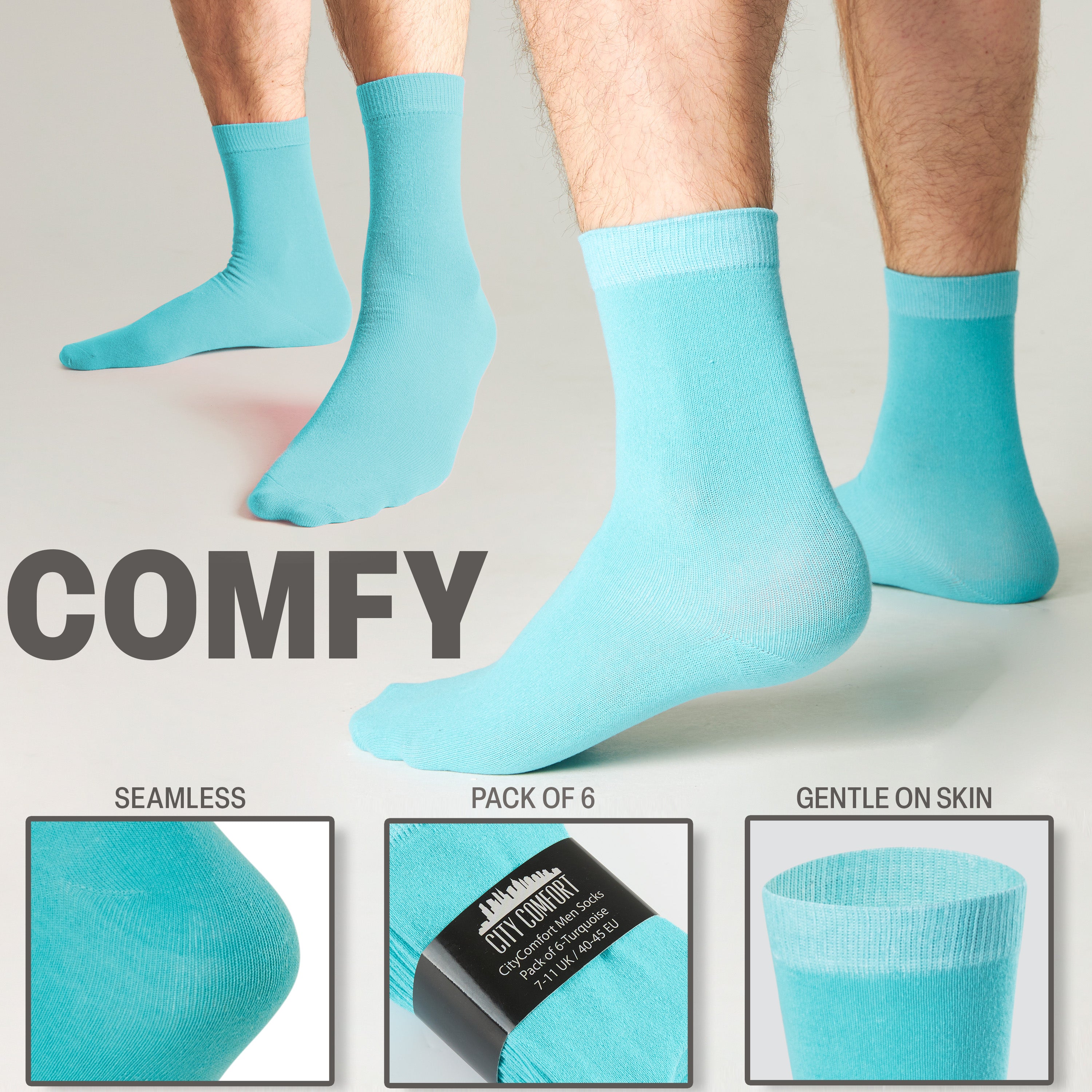 CityComfort Mens Calf Socks, Breathable Crew Socks Multipack - Pack of 6 - Get Trend