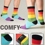 CityComfort Mens Calf Socks, Breathable Crew Socks Multipack - Multi Rainbow-6 Pack - Get Trend