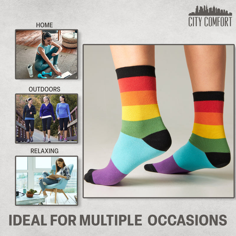 CityComfort Calf Socks for Women and Teenagers - Rainbow - Pack of 6 - Get Trend