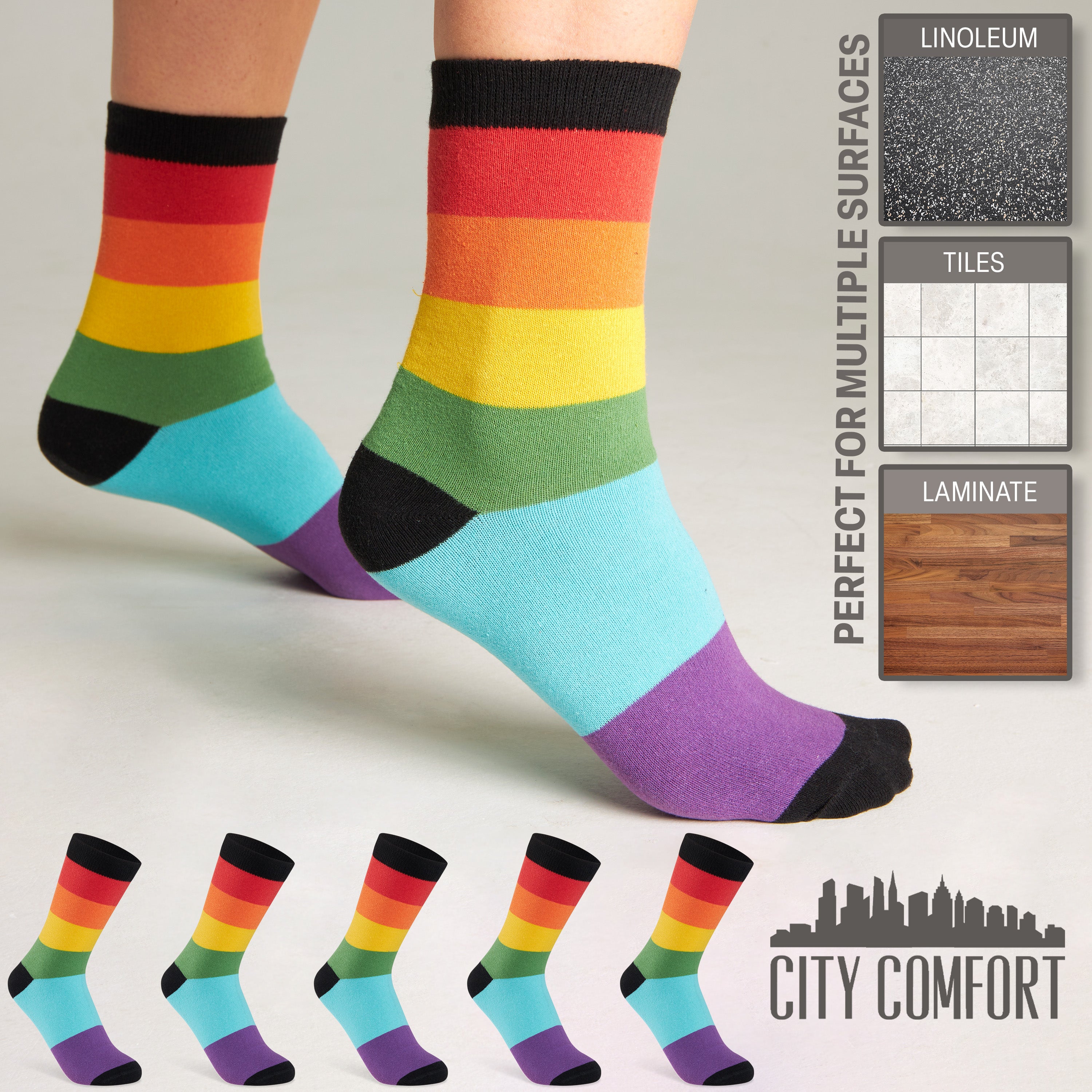 CityComfort Calf Socks for Women and Teenagers - Rainbow - Pack of 6 - Get Trend