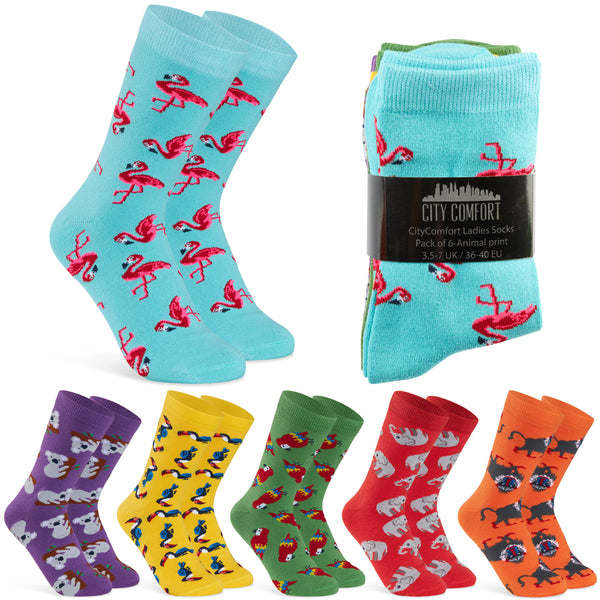 CityComfort Calf Socks for Women and Teenagers - Multi Animal - Pack of 6