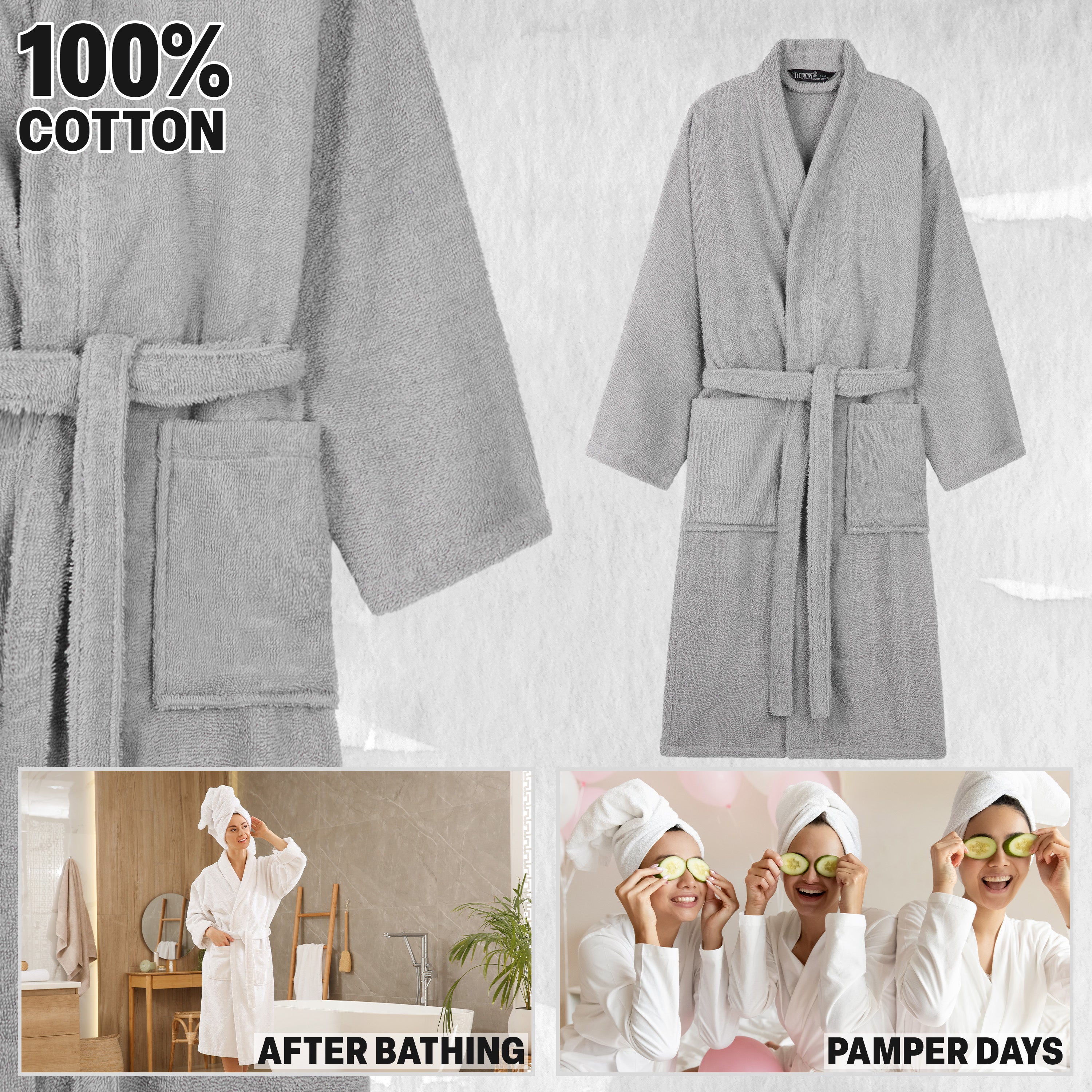 Bath Robes for Women - Absorbent Cotton Terry Towelling Bathrobe - Get Trend