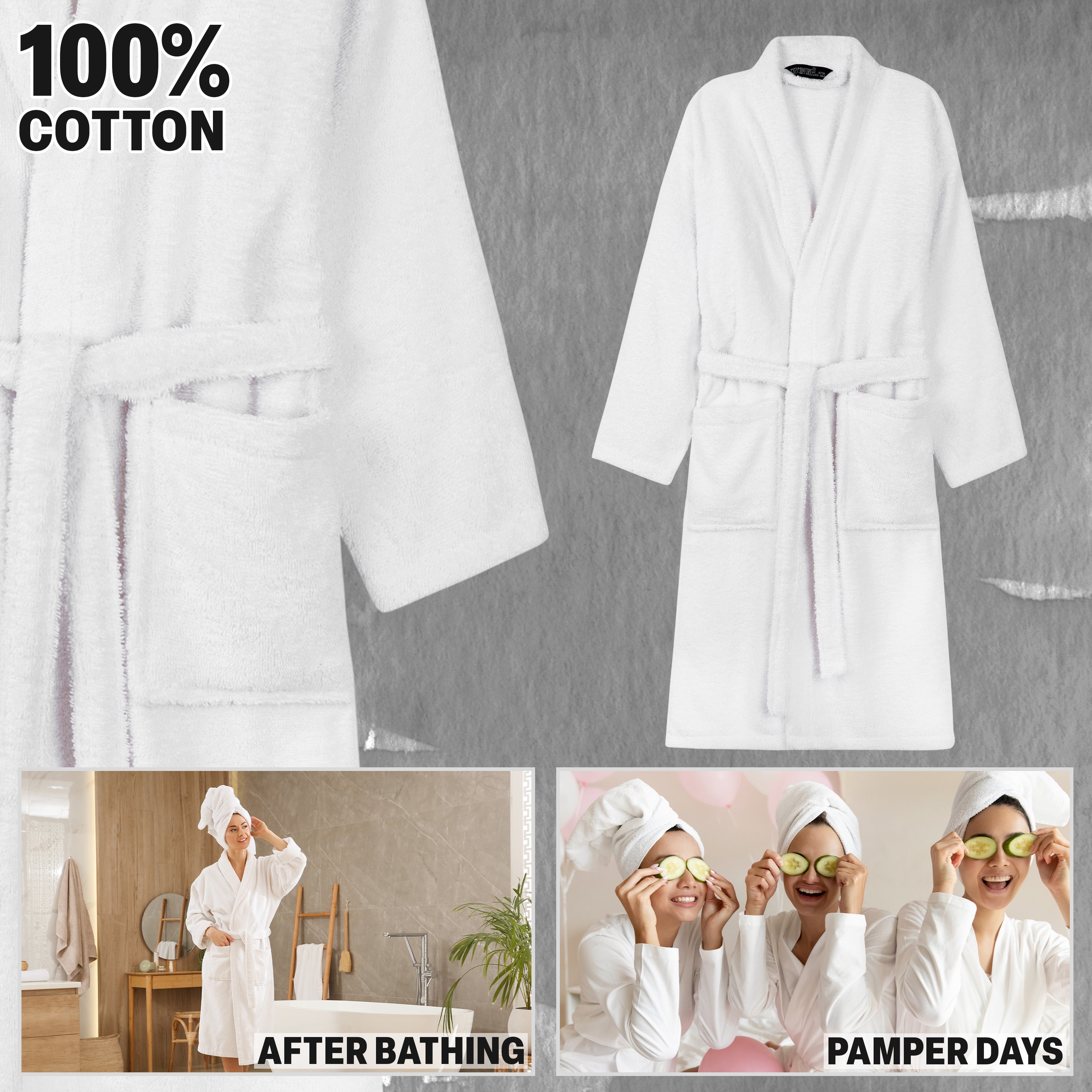 Bath Robes for Women - Absorbent Cotton Terry Towelling Bathrobe - Get Trend