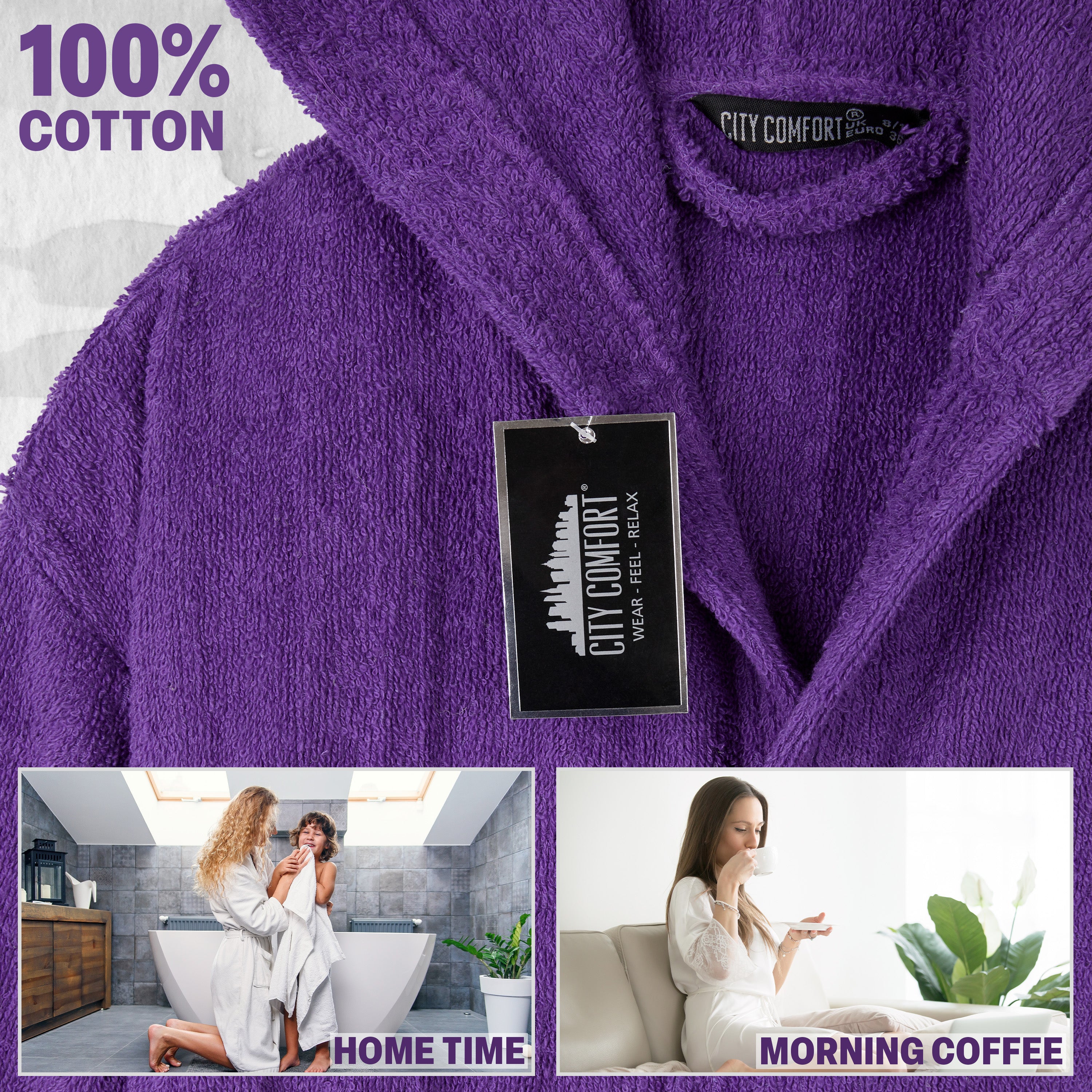 Hooded Bath Robes for Women - Absorbent Cotton Terry Towelling Bathrobe - Get Trend