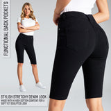 CityComfort Shorts for Women Denim Knee Length Skinny Jeggings Stretchy High Waist - Get Trend