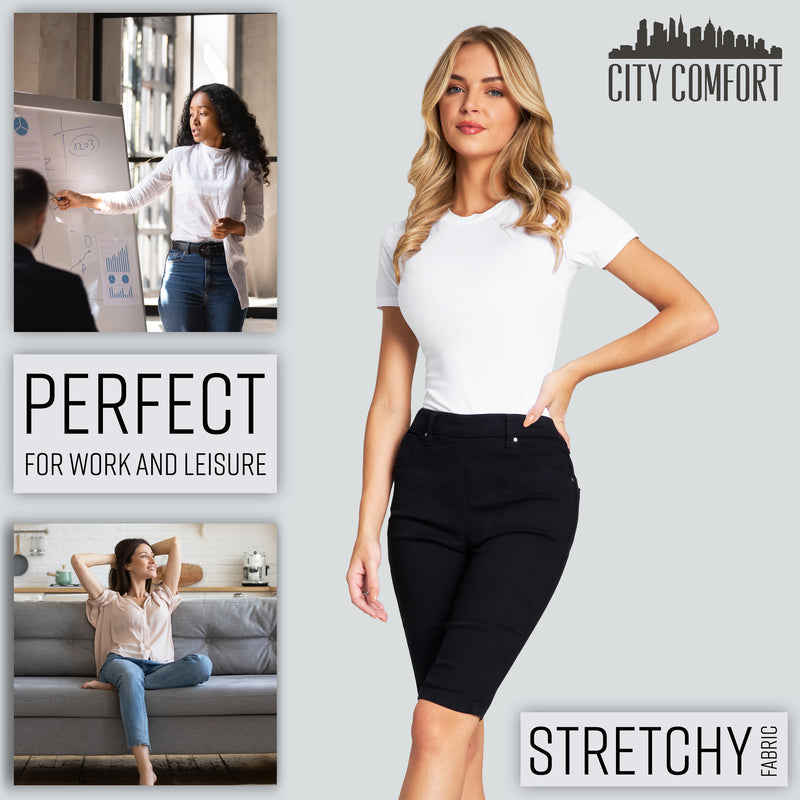 CityComfort Shorts - Jegging Denim Shorts for Women Knee Length - Get Trend
