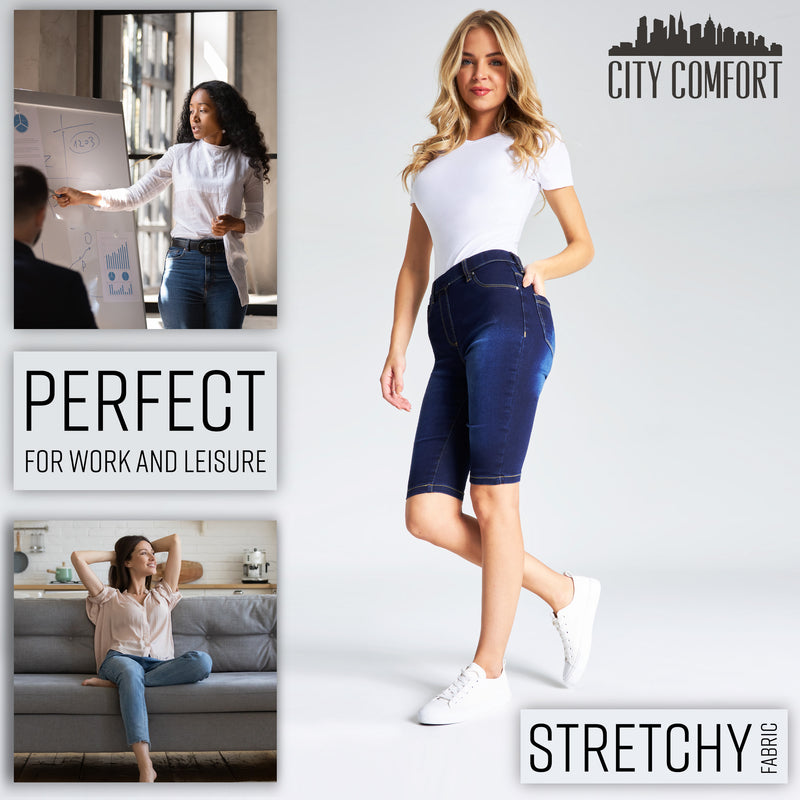CityComfort Shorts - Jegging Denim Shorts for Women Knee Length - Get Trend