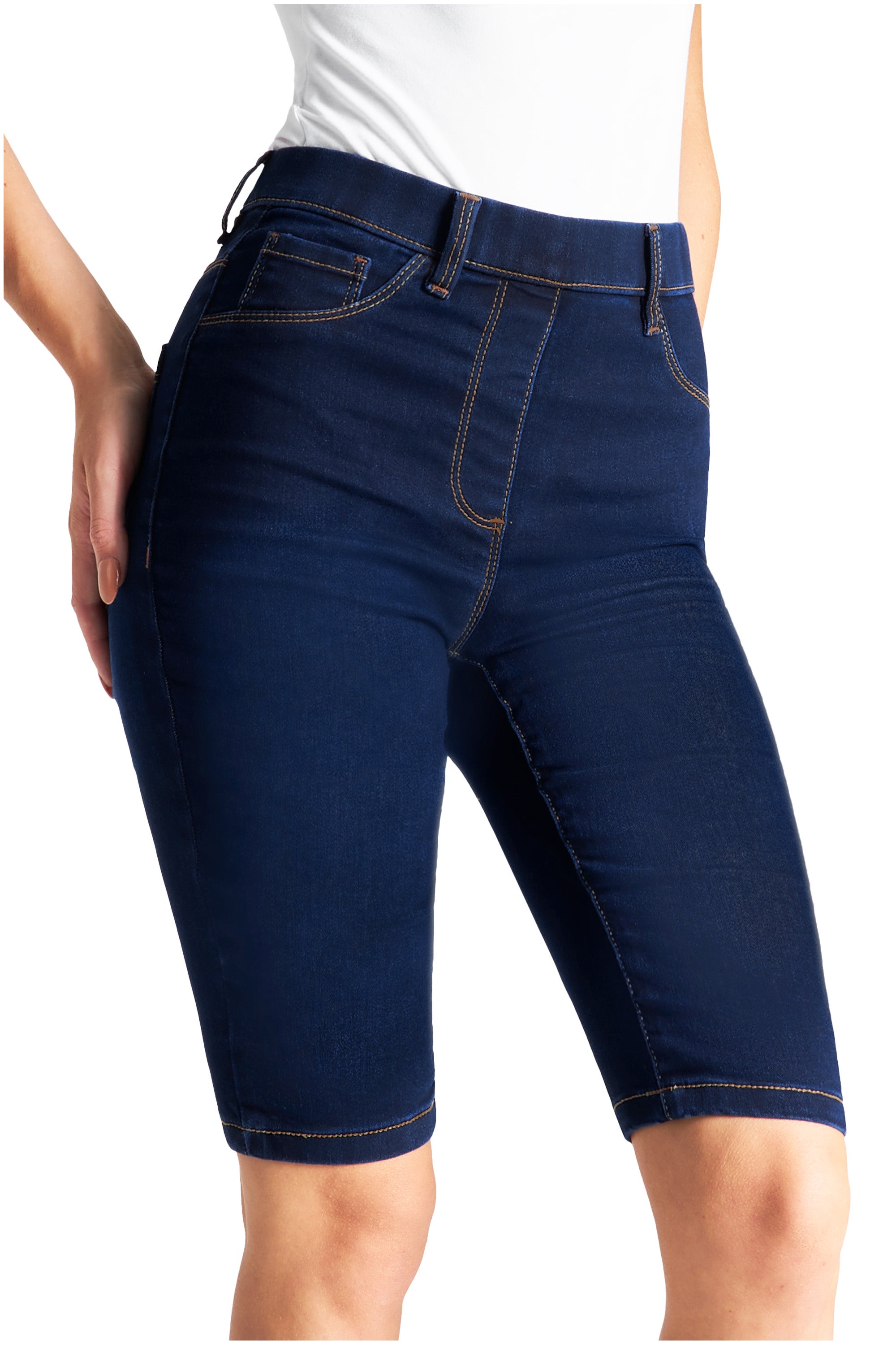 CityComfort Shorts for Women Denim Knee Length Skinny Jeggings Stretchy High Waist - Get Trend