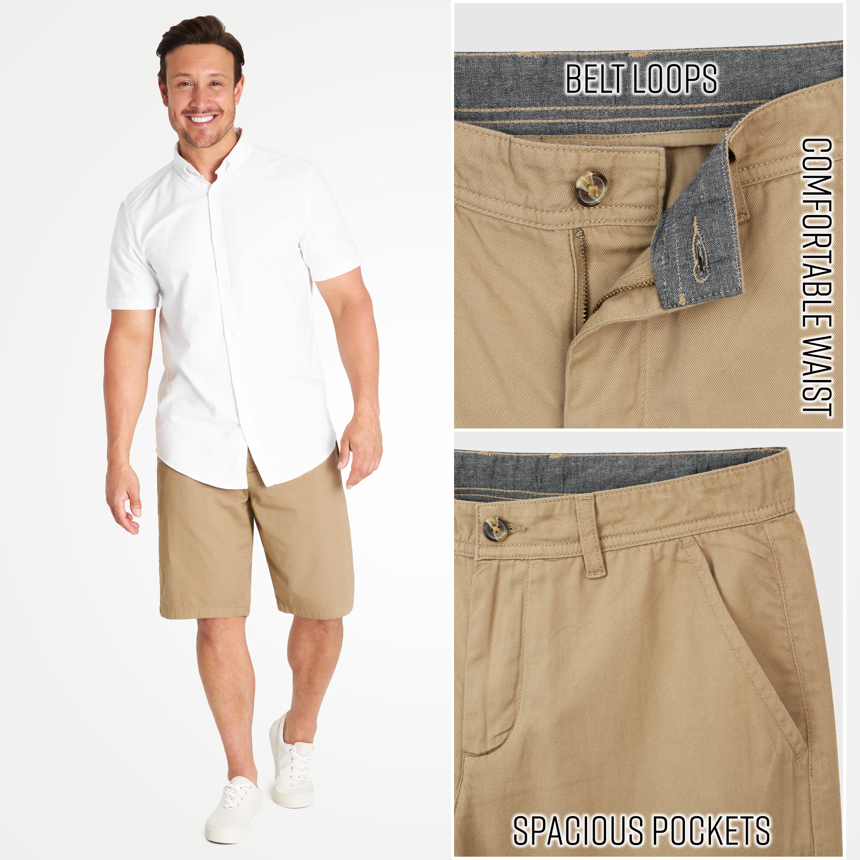 CityComfort Mens Shorts with Pockets 100% Cotton Chino Shorts - Get Trend