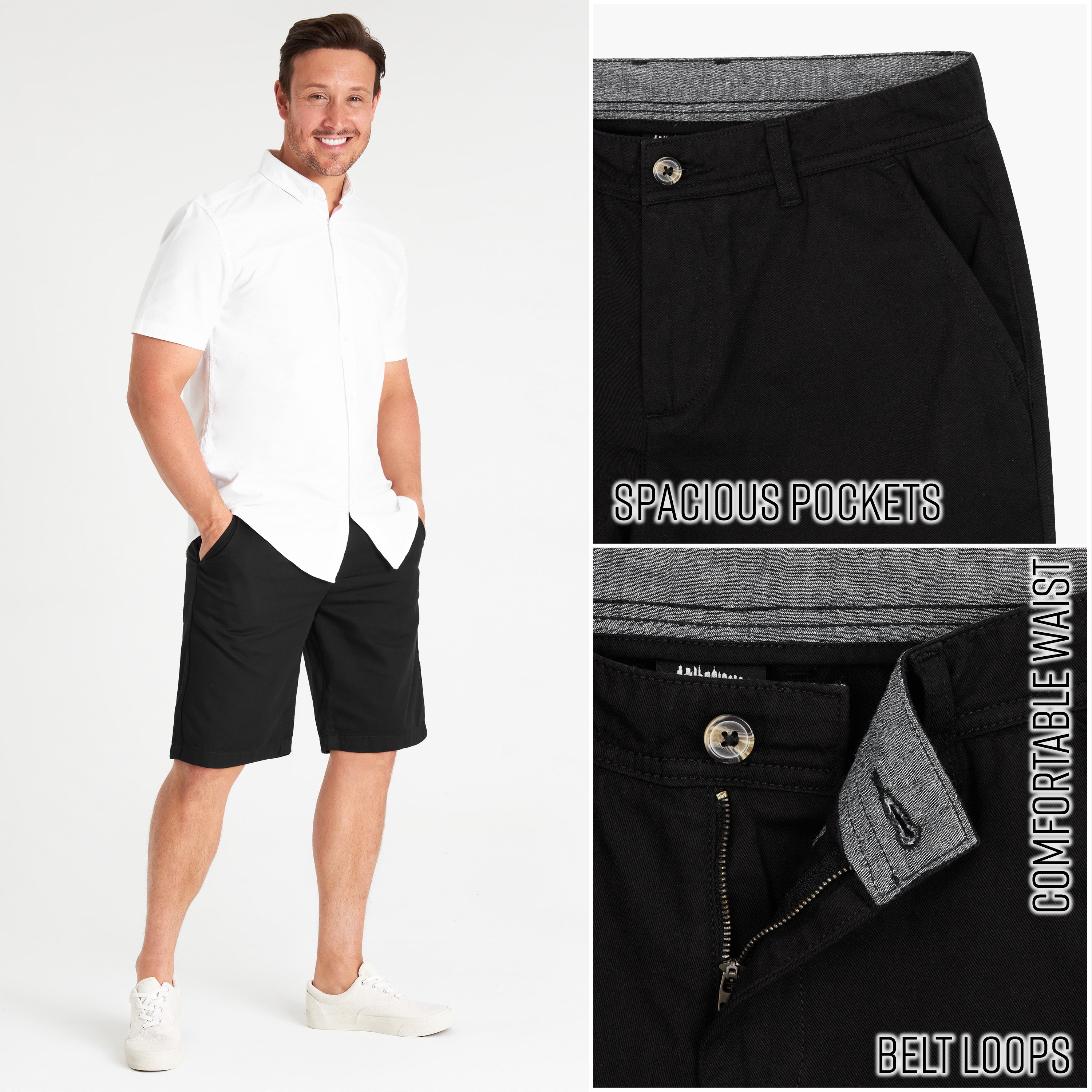 CityComfort Mens Shorts with Pockets 100% Cotton Chino Shorts - Get Trend